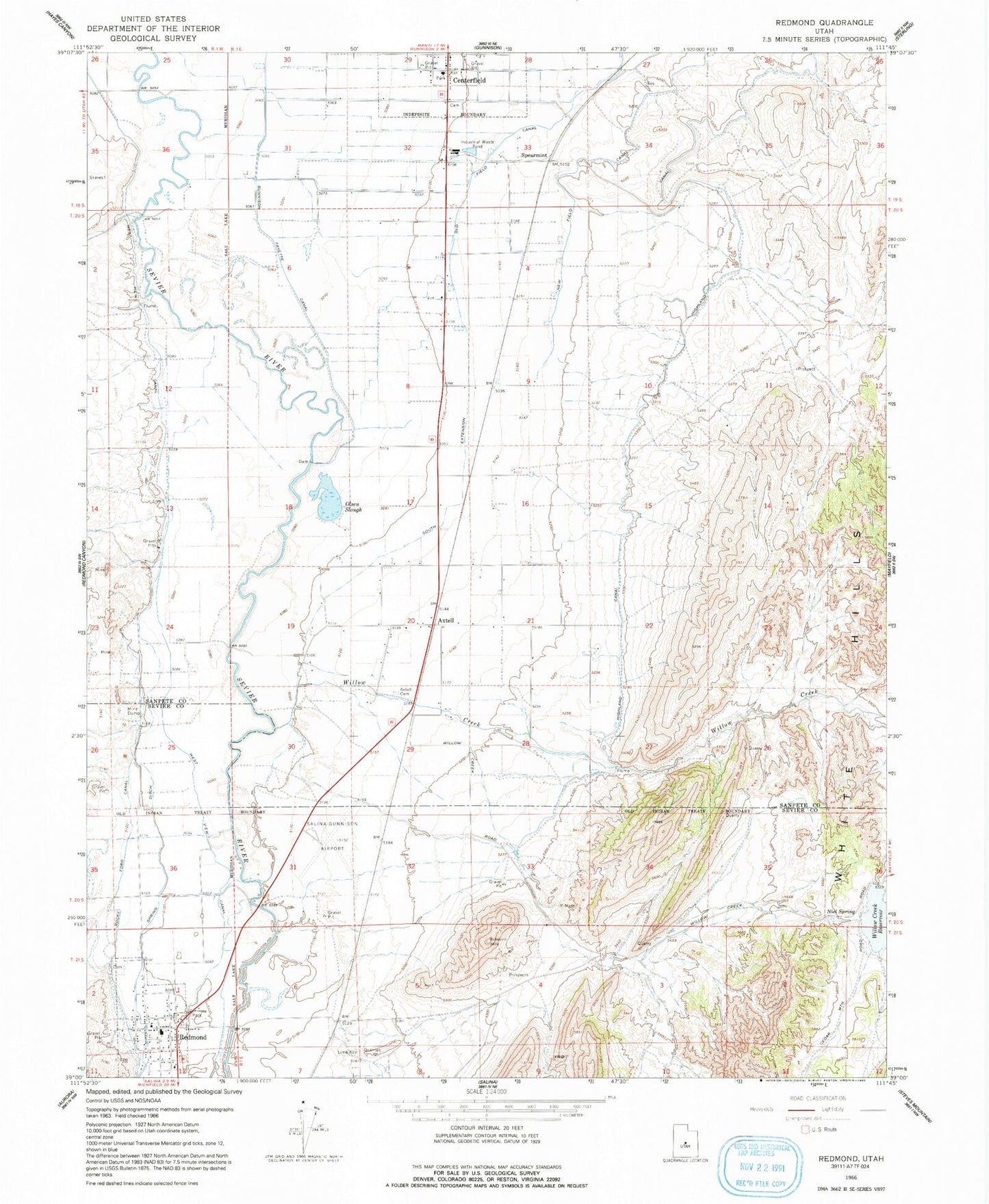 Classic USGS Redmond Utah 7.5'x7.5' Topo Map Image