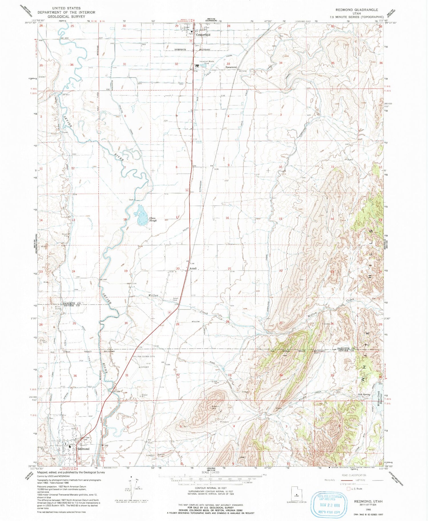 Classic USGS Redmond Utah 7.5'x7.5' Topo Map Image