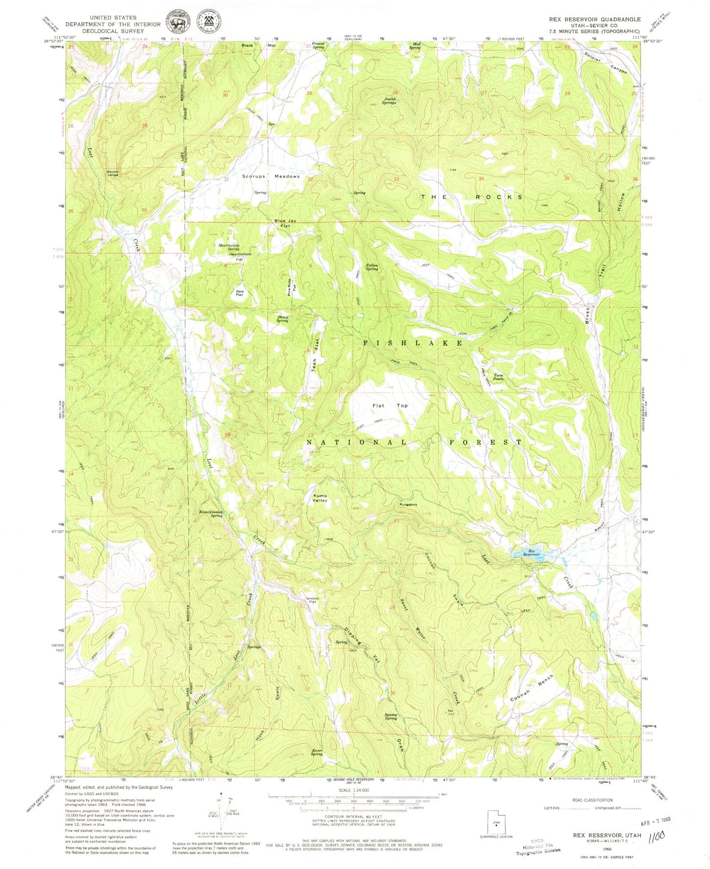 Classic USGS Rex Reservoir Utah 7.5'x7.5' Topo Map Image
