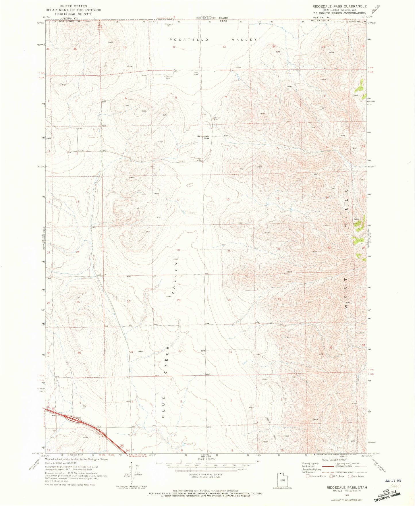 Classic USGS Ridgedale Pass Utah 7.5'x7.5' Topo Map Image