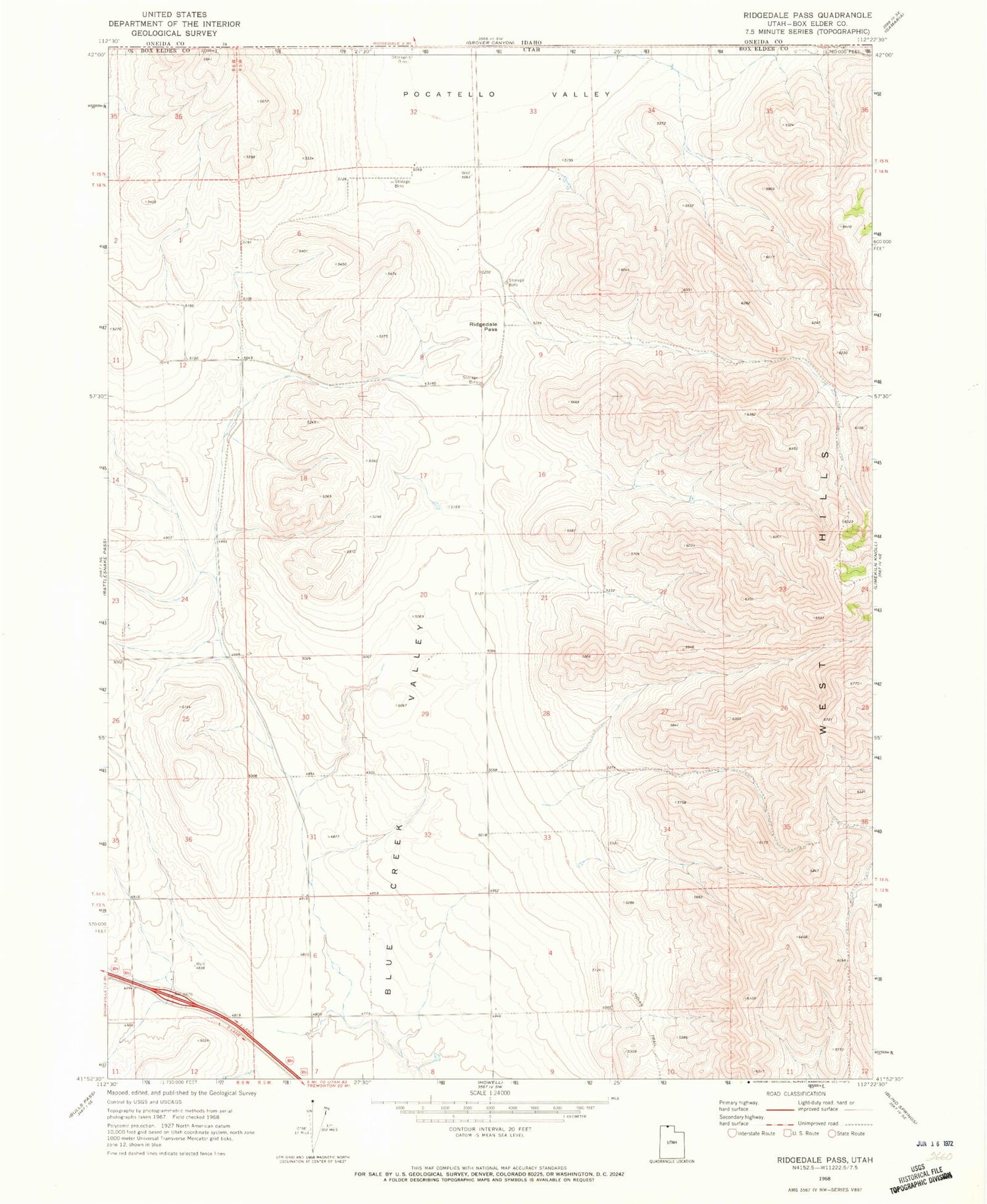 Classic USGS Ridgedale Pass Utah 7.5'x7.5' Topo Map Image