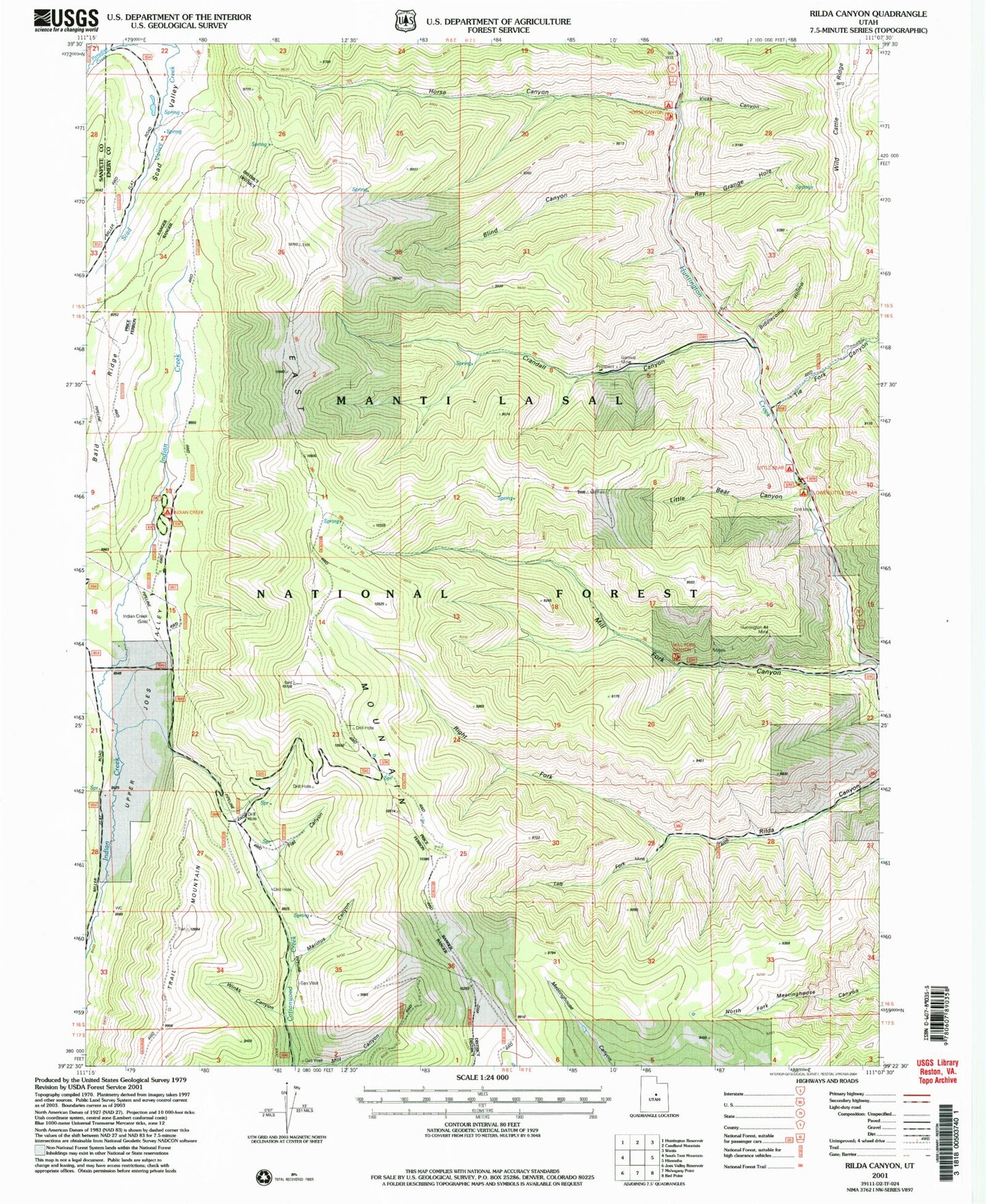Classic USGS Rilda Canyon Utah 7.5'x7.5' Topo Map Image