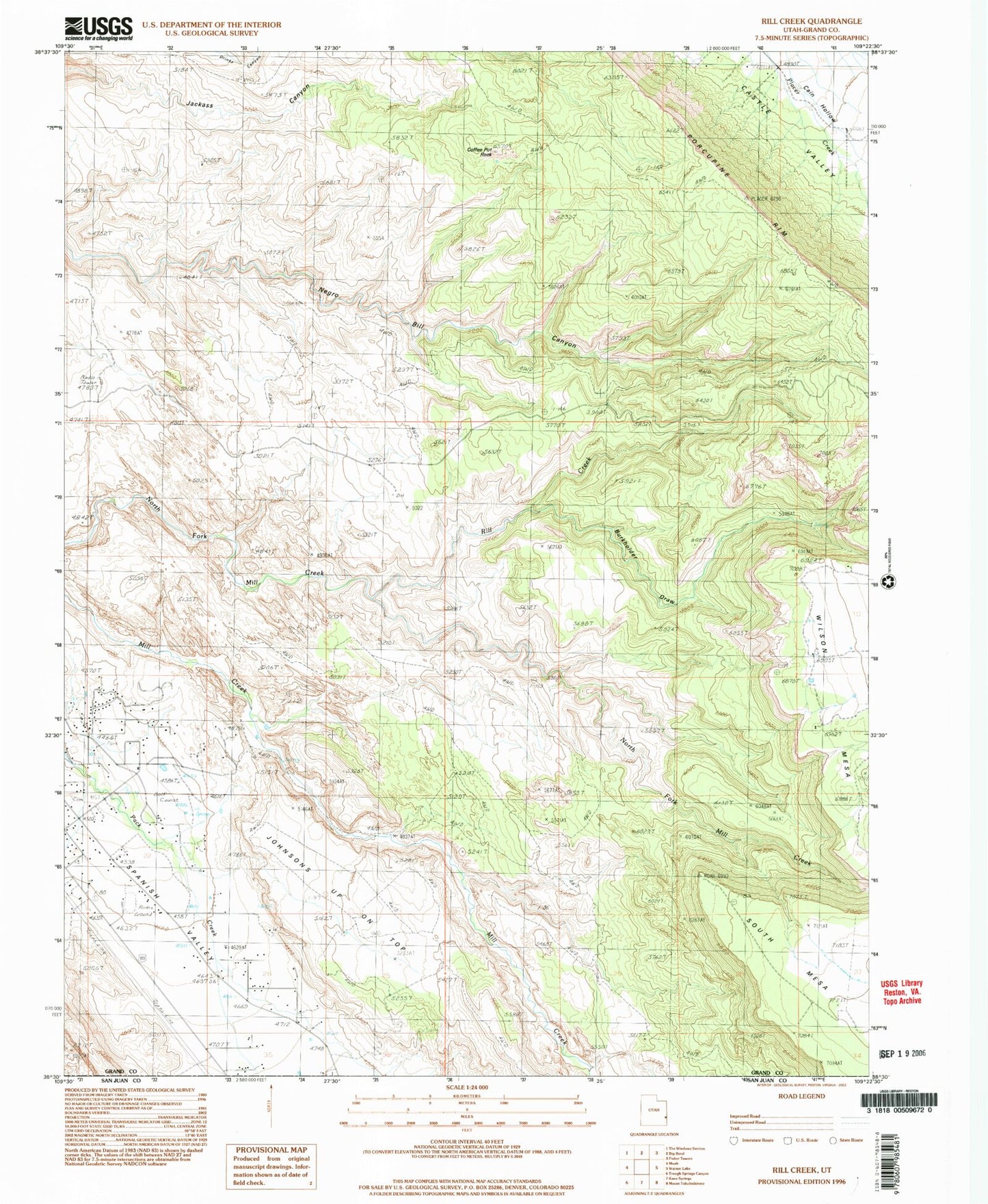 Classic USGS Rill Creek Utah 7.5'x7.5' Topo Map Image