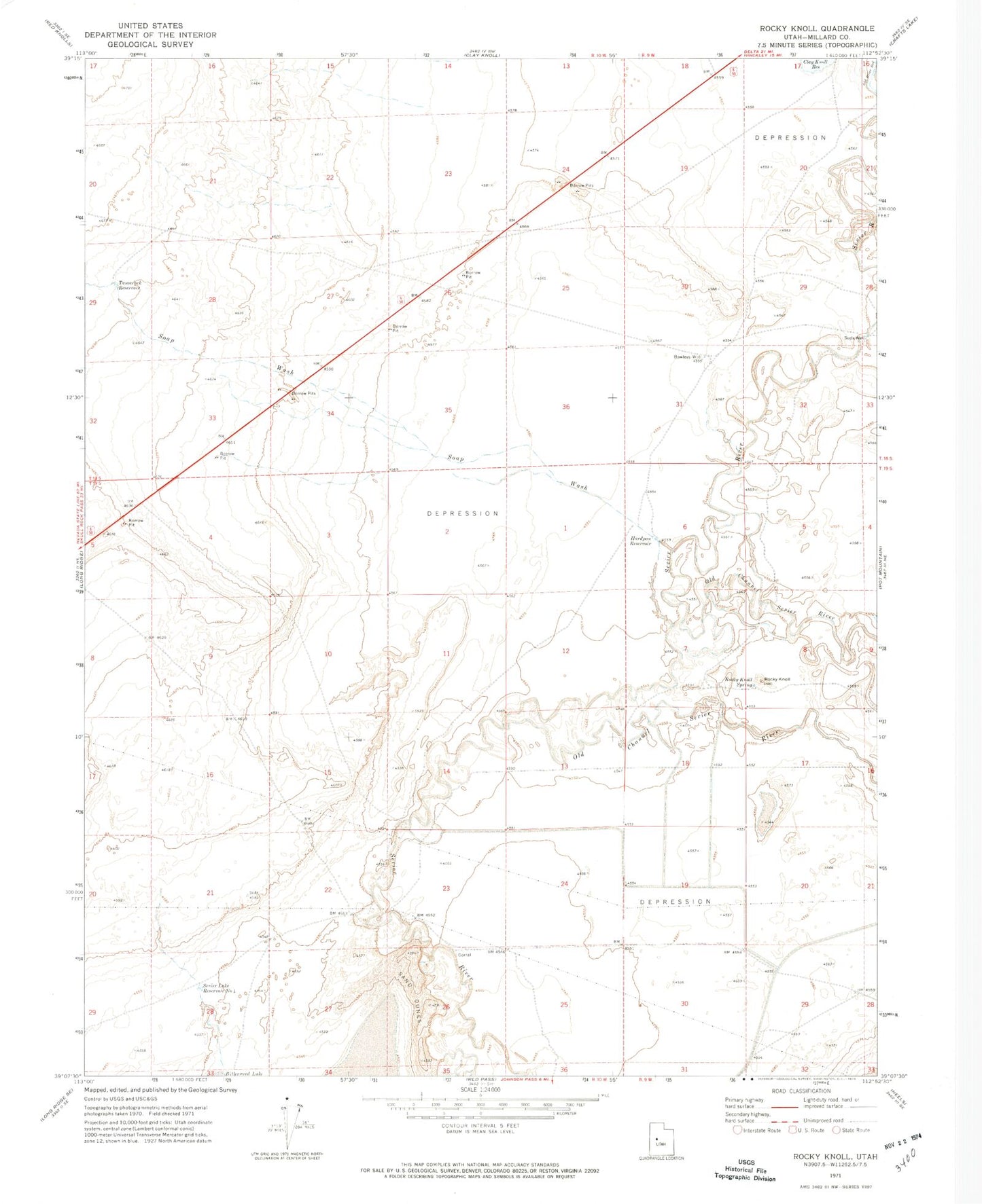 Classic USGS Rocky Knoll Utah 7.5'x7.5' Topo Map Image