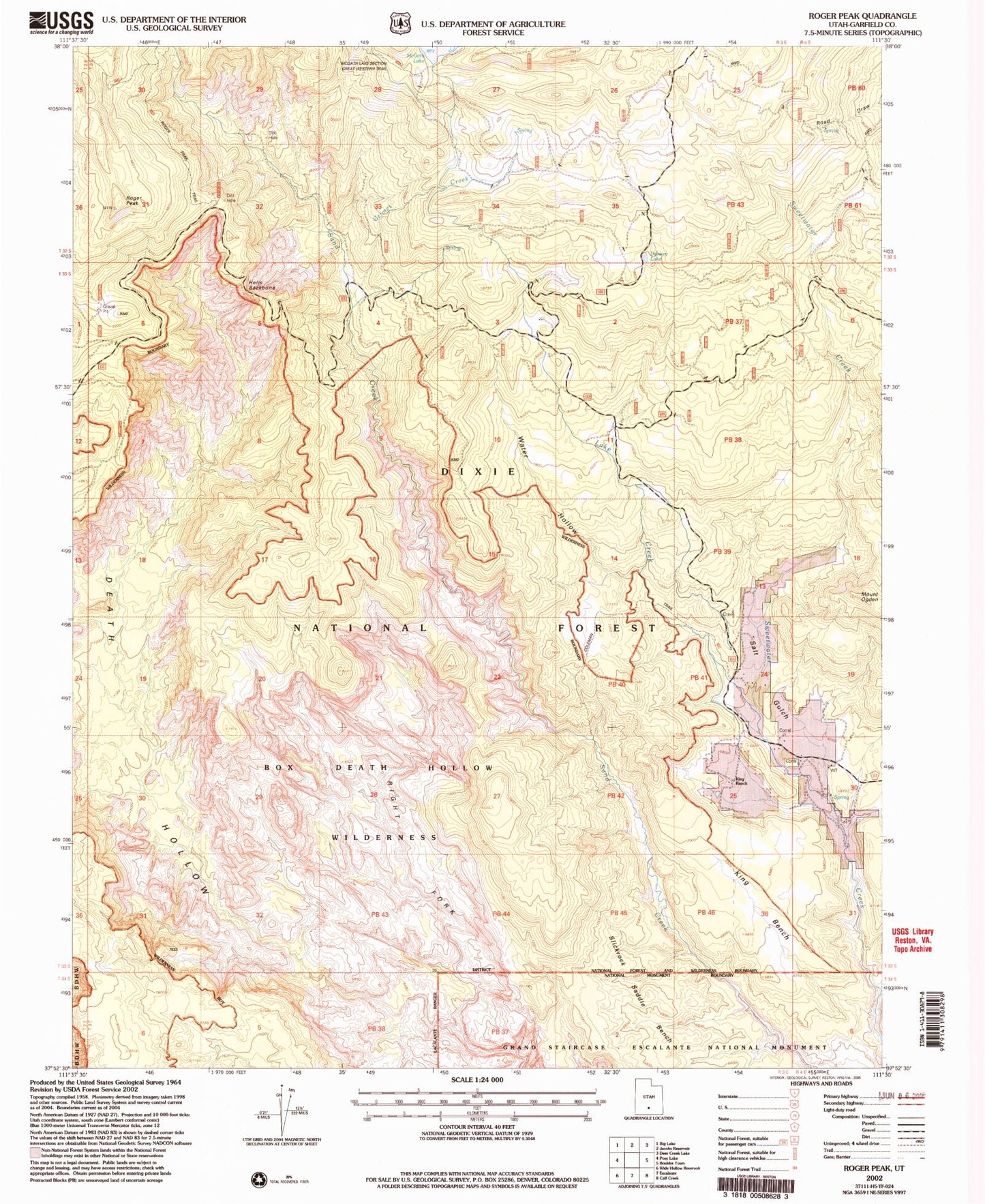 Classic USGS Roger Peak Utah 7.5'x7.5' Topo Map Image