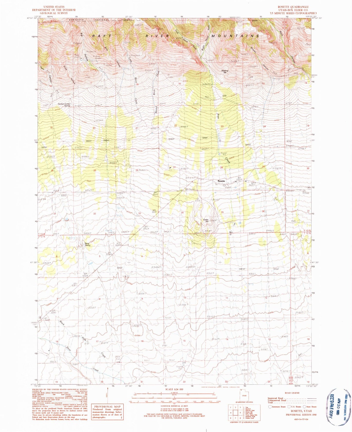 Classic USGS Rosette Utah 7.5'x7.5' Topo Map Image