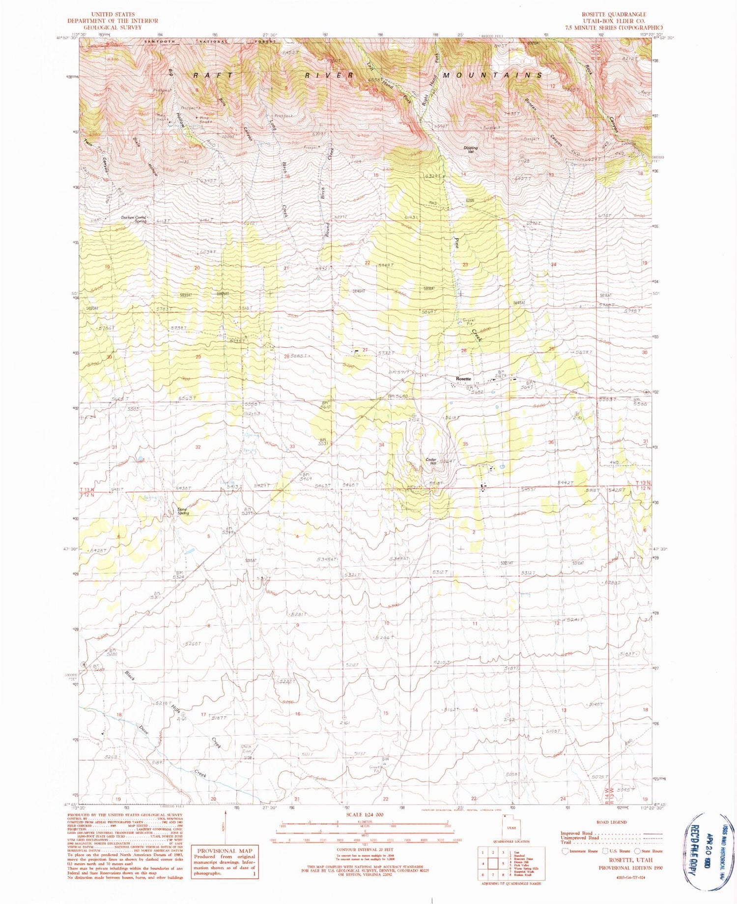 Classic USGS Rosette Utah 7.5'x7.5' Topo Map Image