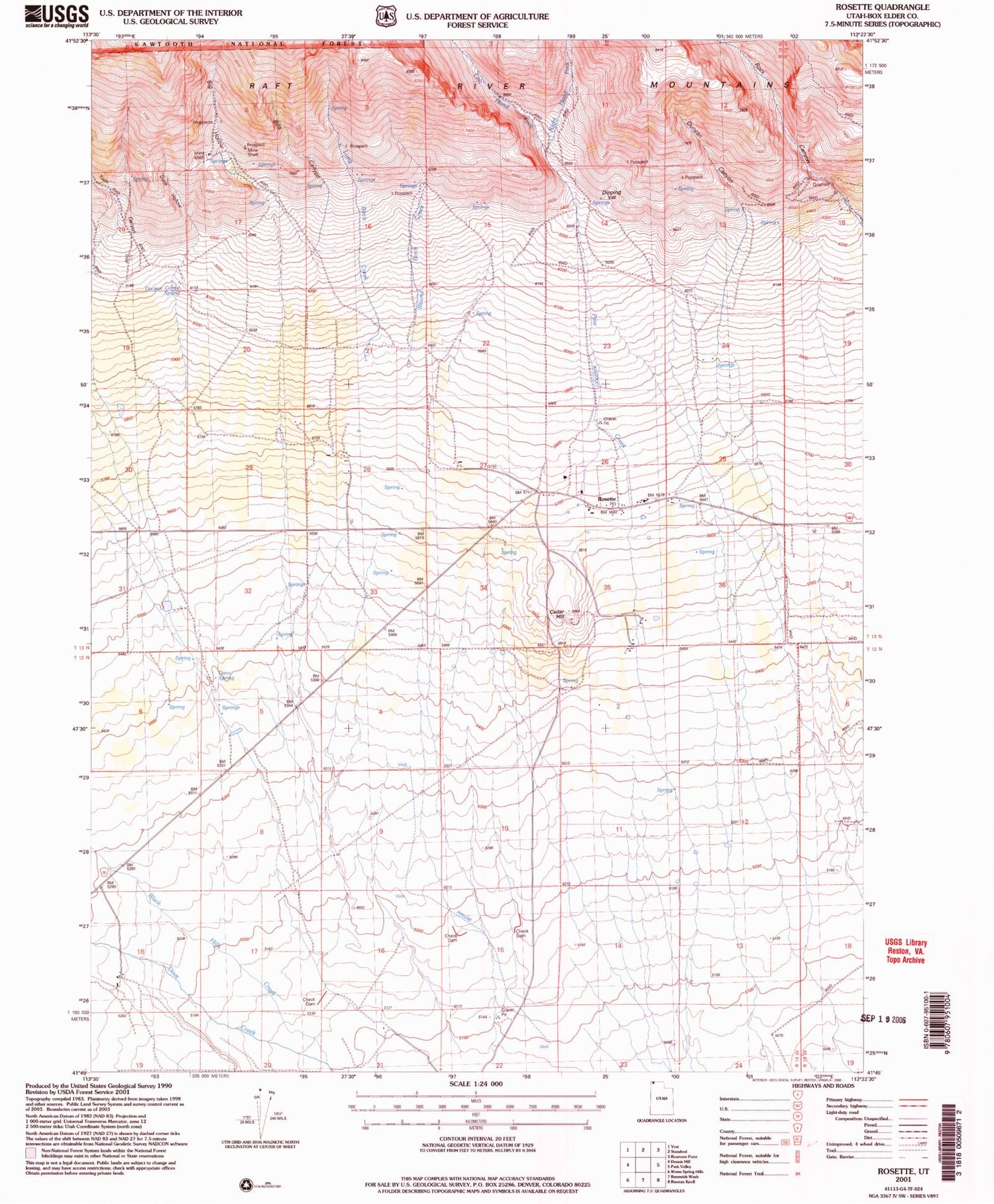 Classic USGS Rosette Utah 7.5'x7.5' Topo Map Image