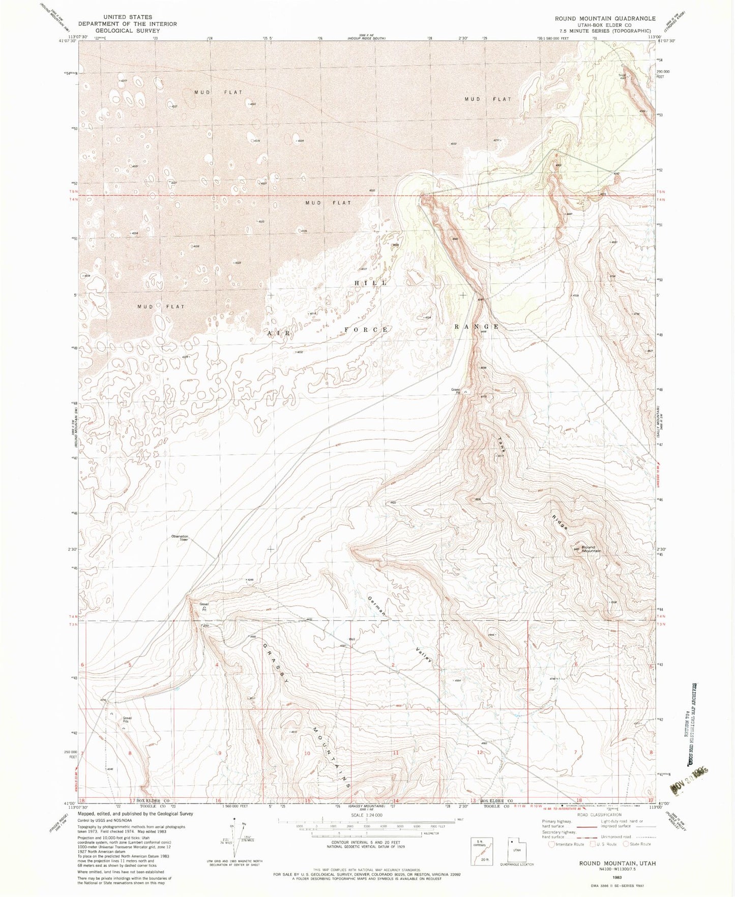 Classic USGS Round Mountain Utah 7.5'x7.5' Topo Map Image