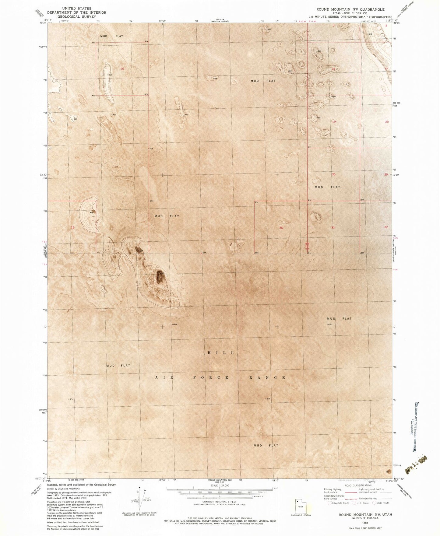 Classic USGS Round Mountain NW Utah 7.5'x7.5' Topo Map Image