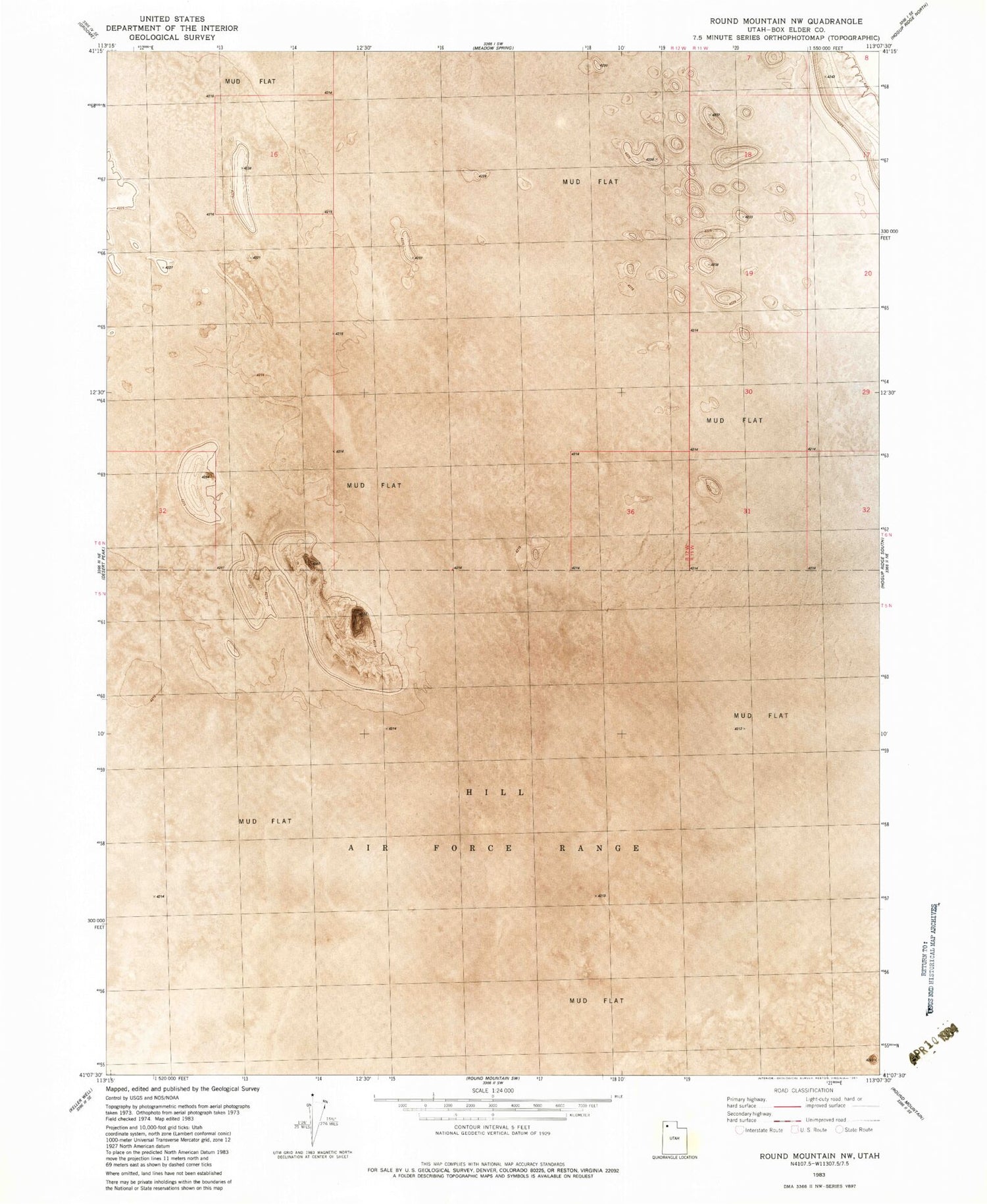 Classic USGS Round Mountain NW Utah 7.5'x7.5' Topo Map Image