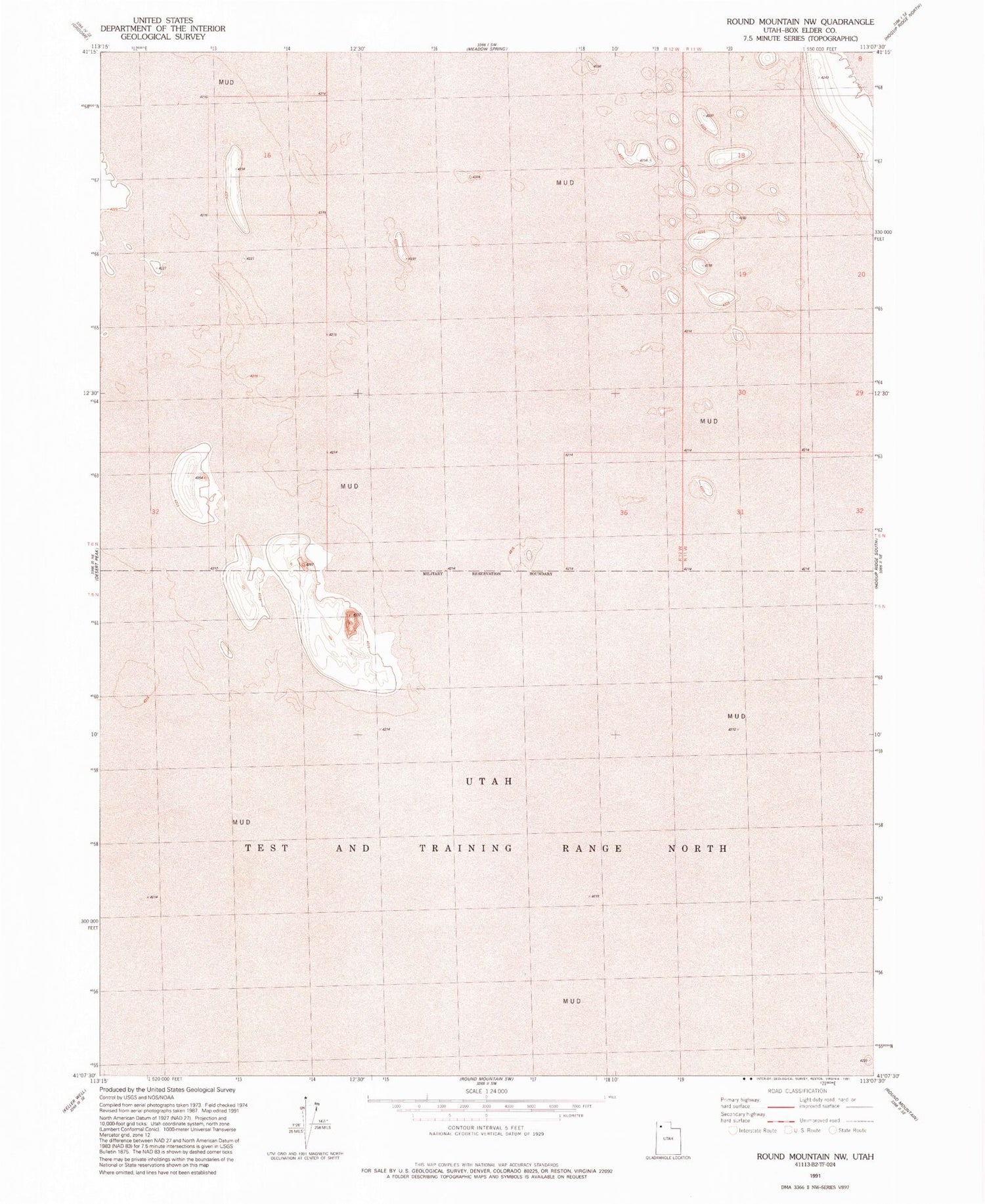 Classic USGS Round Mountain NW Utah 7.5'x7.5' Topo Map Image