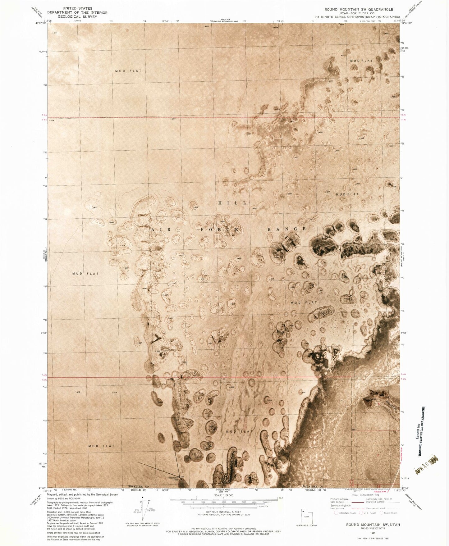 Classic USGS Round Mountain SW Utah 7.5'x7.5' Topo Map Image