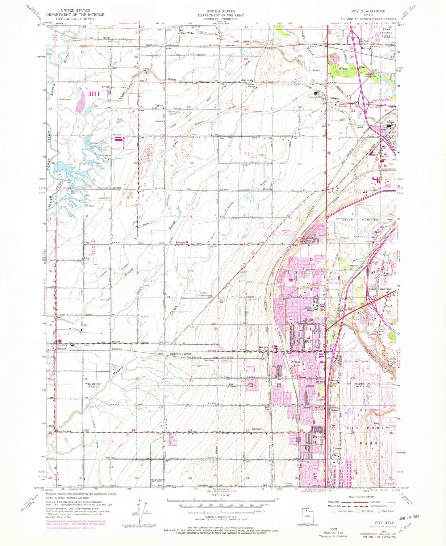 Classic USGS Roy Utah 7.5'x7.5' Topo Map Image