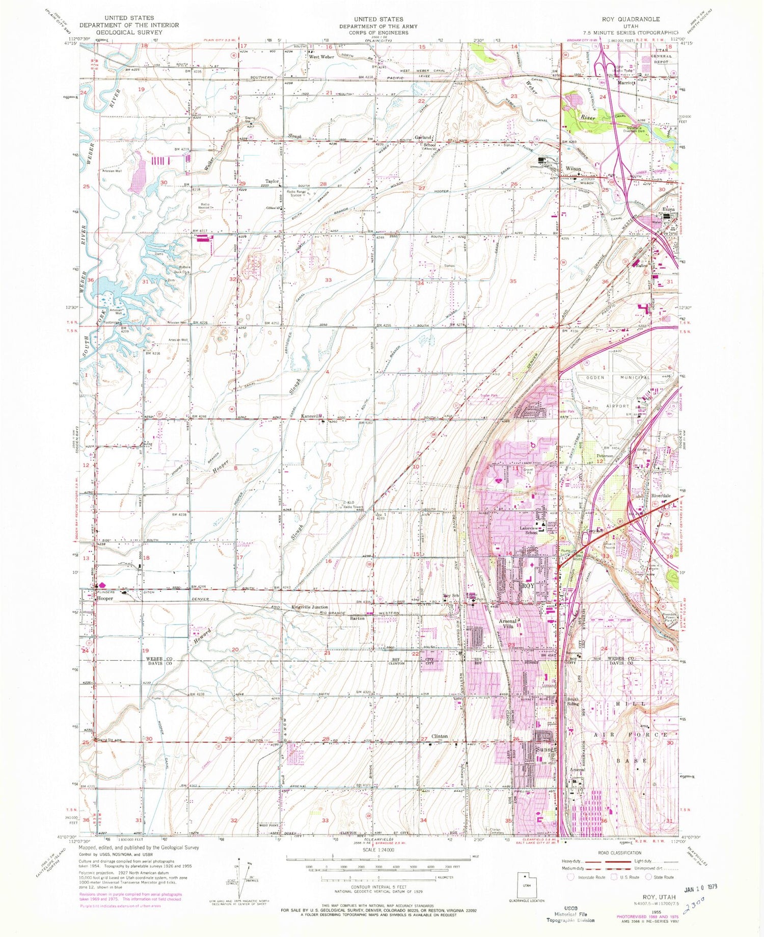 Classic USGS Roy Utah 7.5'x7.5' Topo Map Image