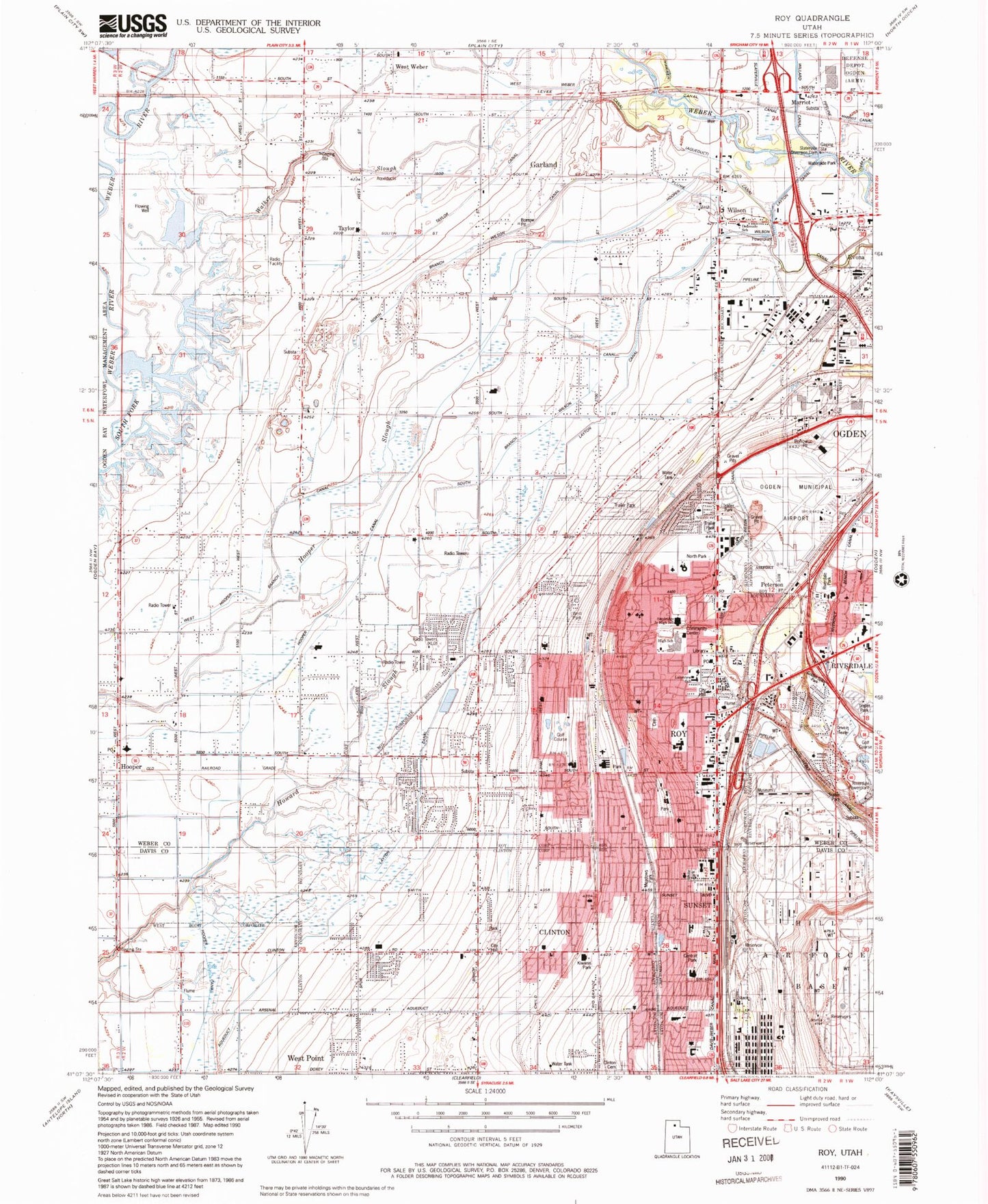 Classic USGS Roy Utah 7.5'x7.5' Topo Map Image