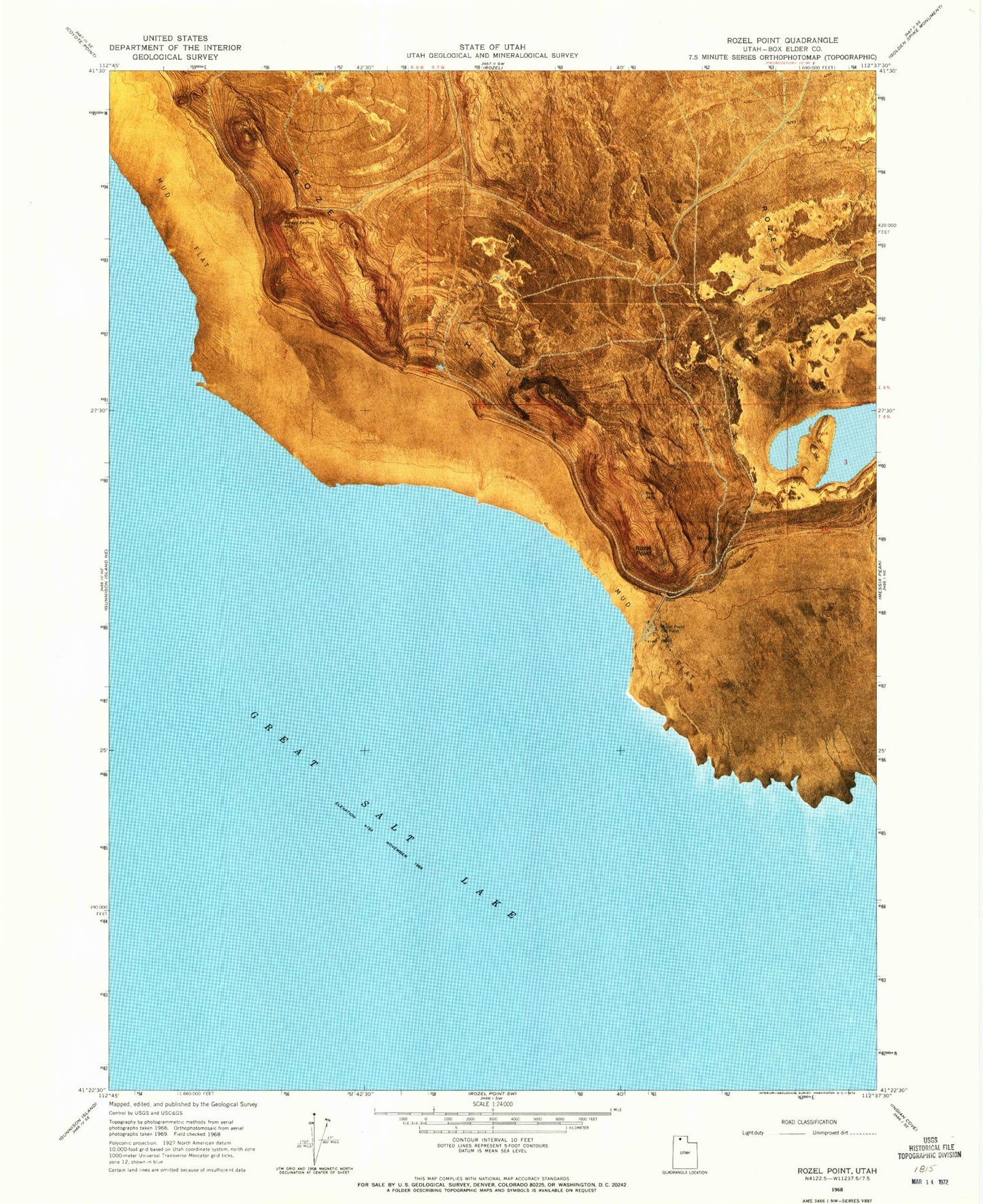 Classic USGS Rozel Point Utah 7.5'x7.5' Topo Map Image