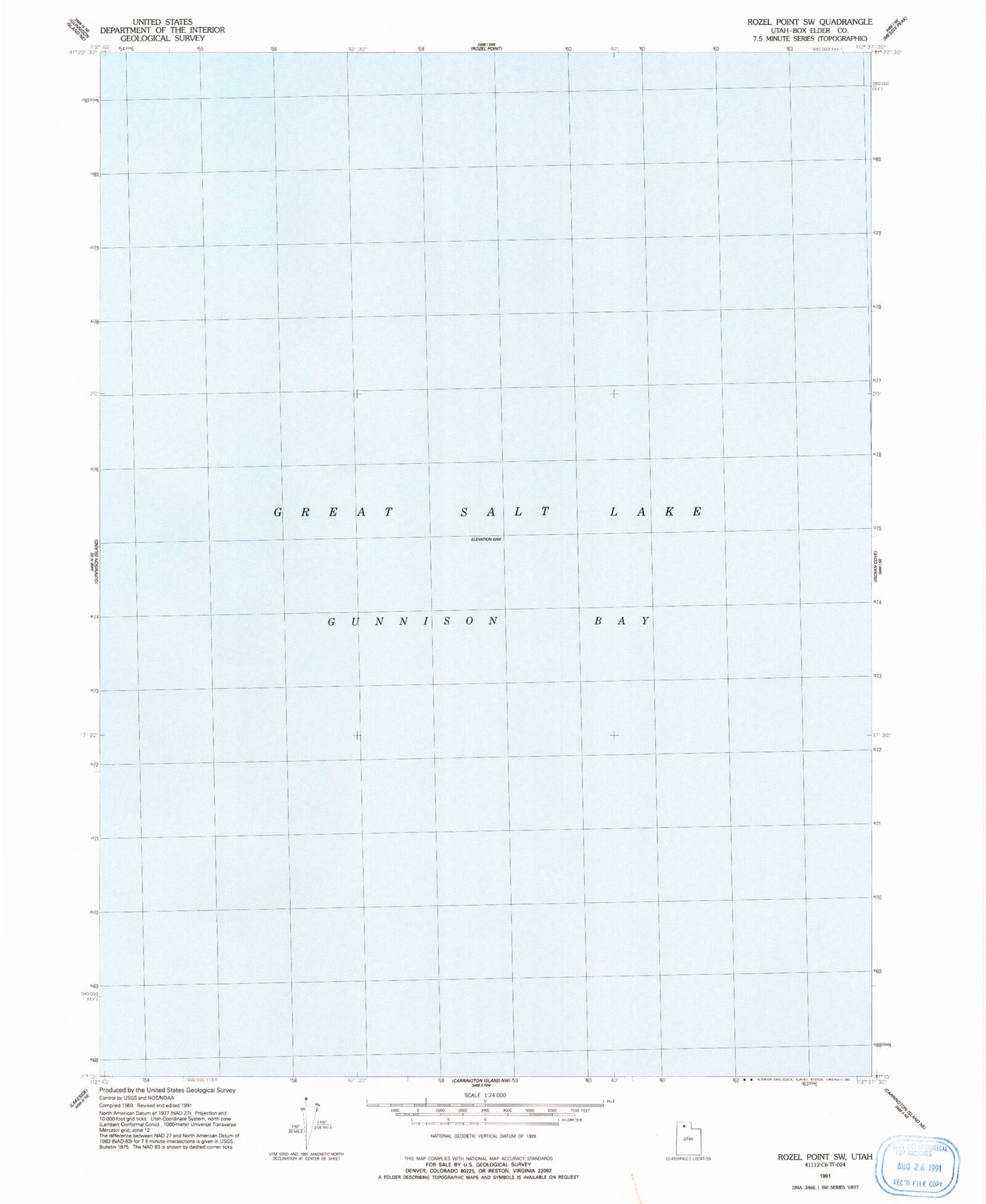 Classic USGS Rozel Point SW Utah 7.5'x7.5' Topo Map Image