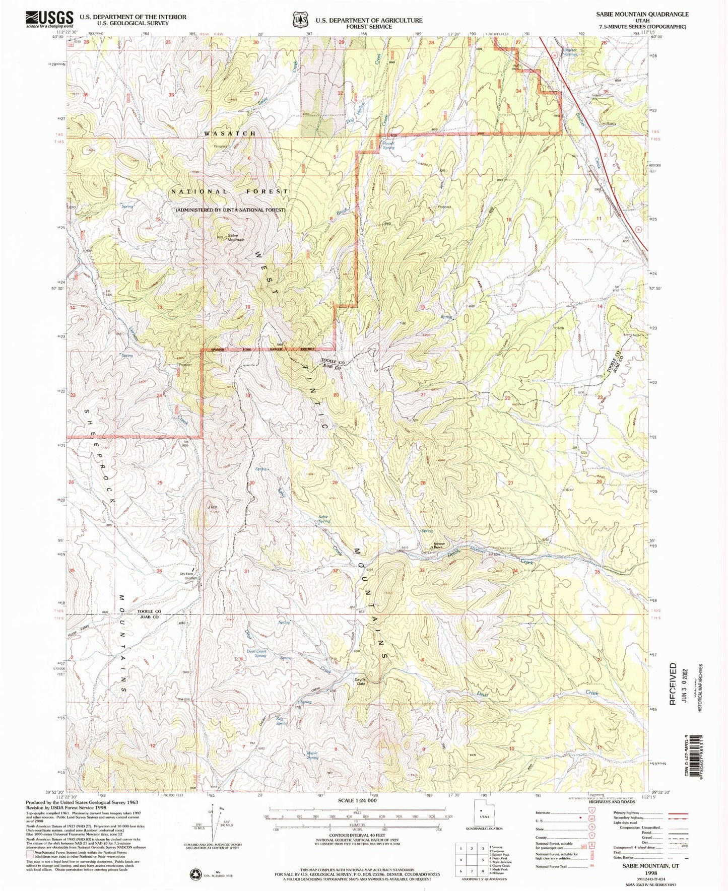 Classic USGS Sabie Mountain Utah 7.5'x7.5' Topo Map Image