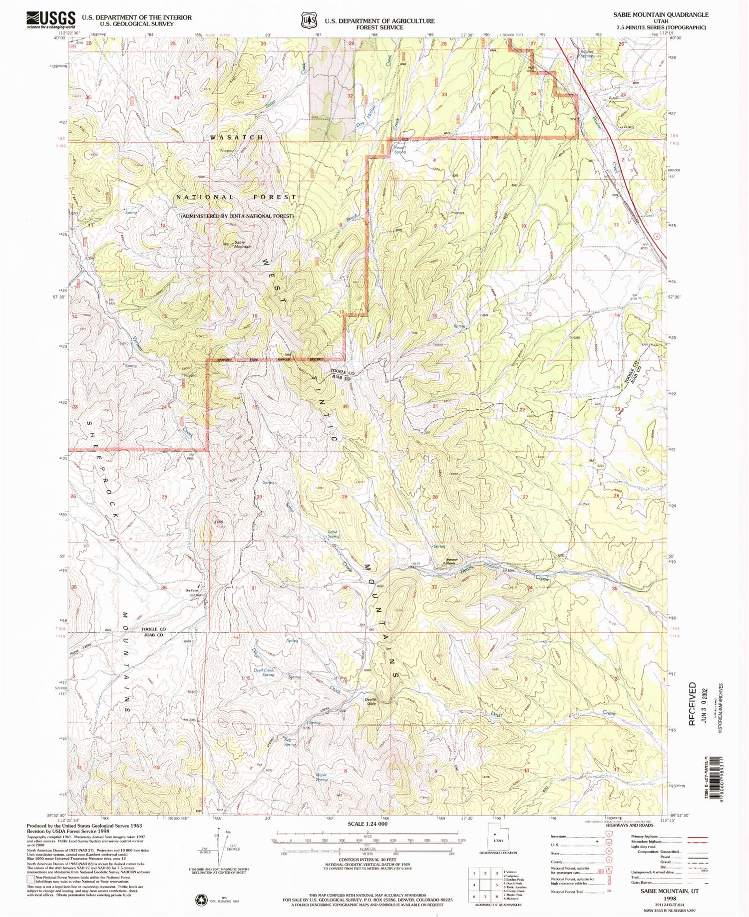 Classic USGS Sabie Mountain Utah 7.5'x7.5' Topo Map Image