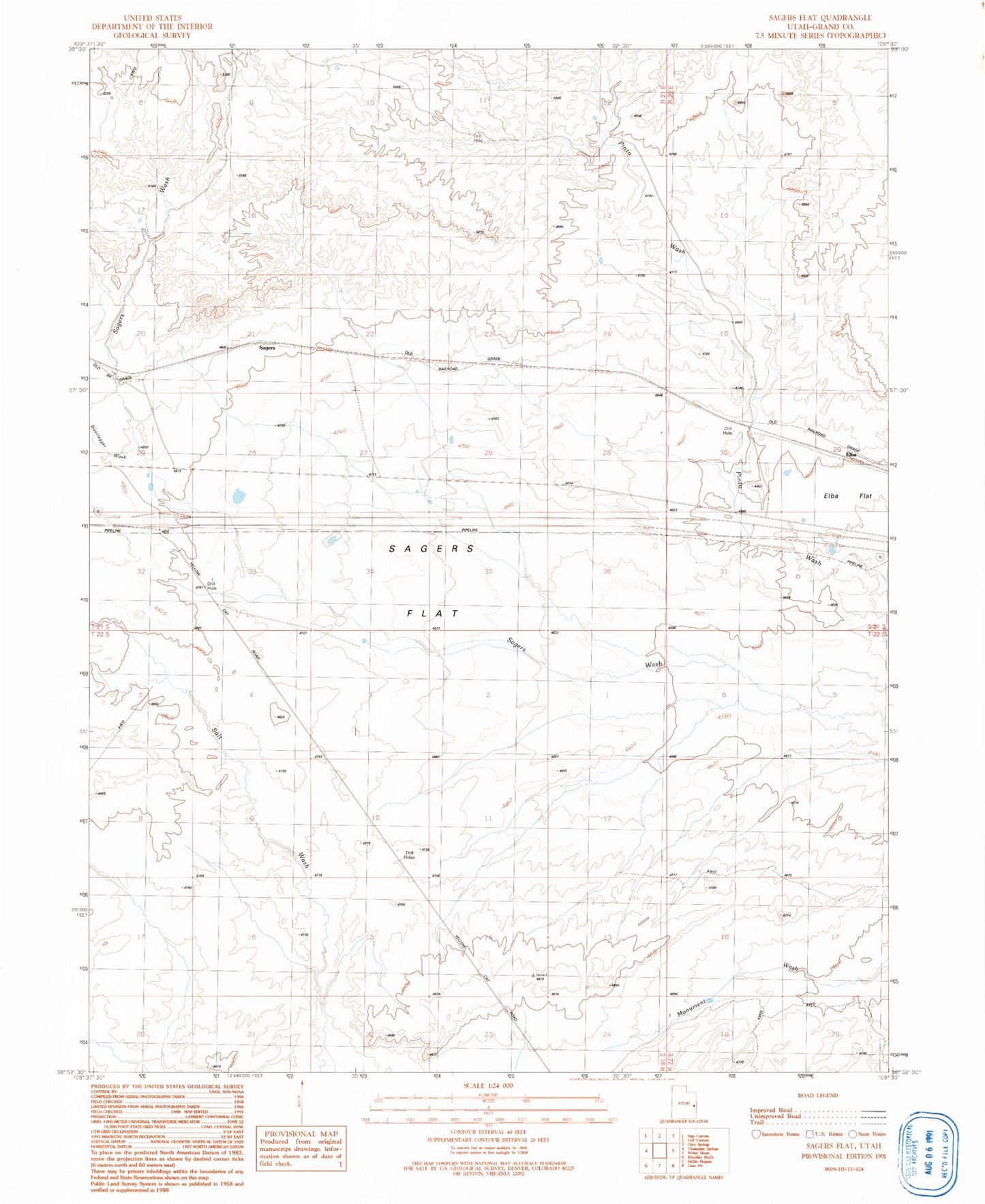 Classic USGS Sagers Flat Utah 7.5'x7.5' Topo Map Image