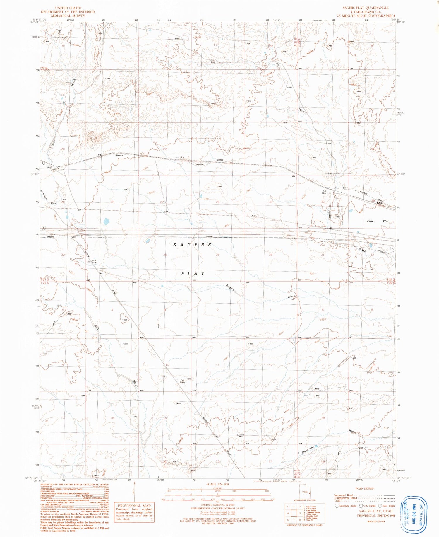Classic USGS Sagers Flat Utah 7.5'x7.5' Topo Map Image