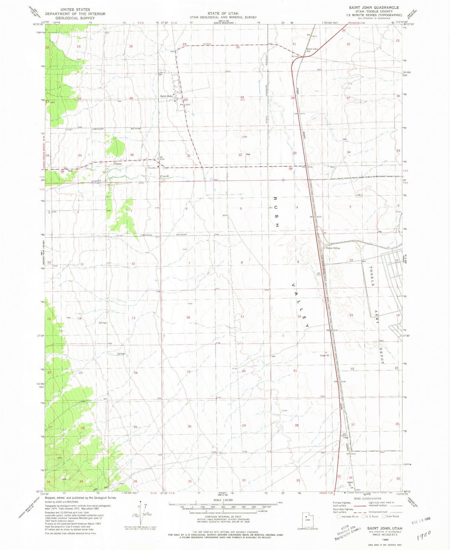 Classic USGS Saint John Utah 7.5'x7.5' Topo Map Image