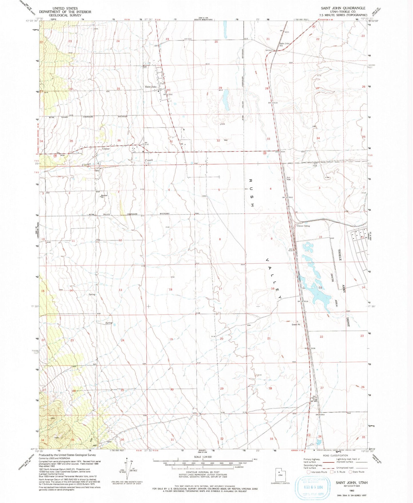 Classic USGS Saint John Utah 7.5'x7.5' Topo Map Image