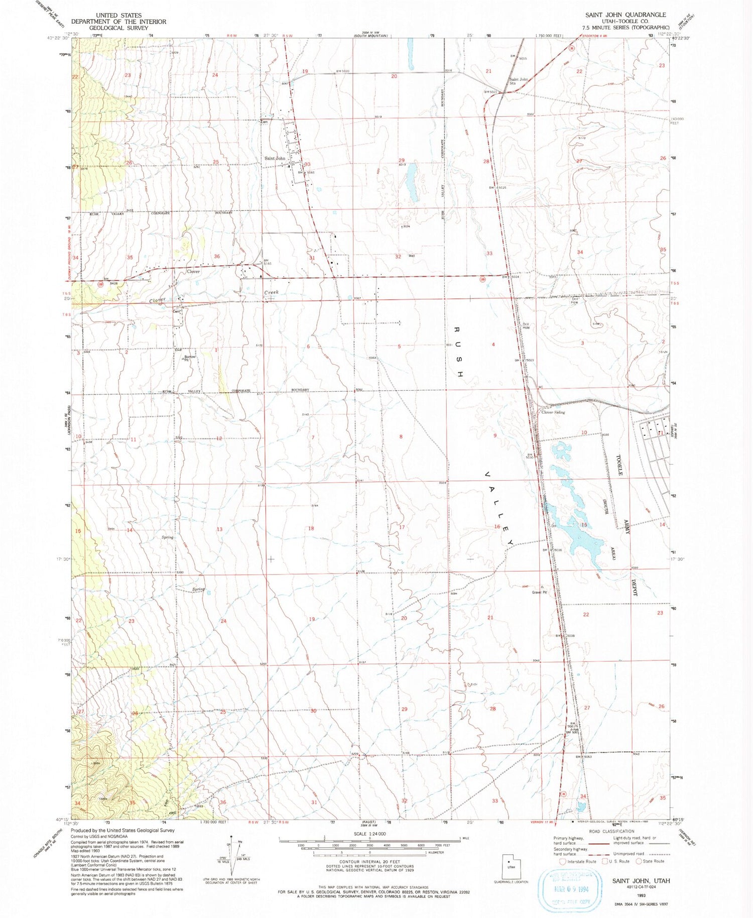 Classic USGS Saint John Utah 7.5'x7.5' Topo Map Image