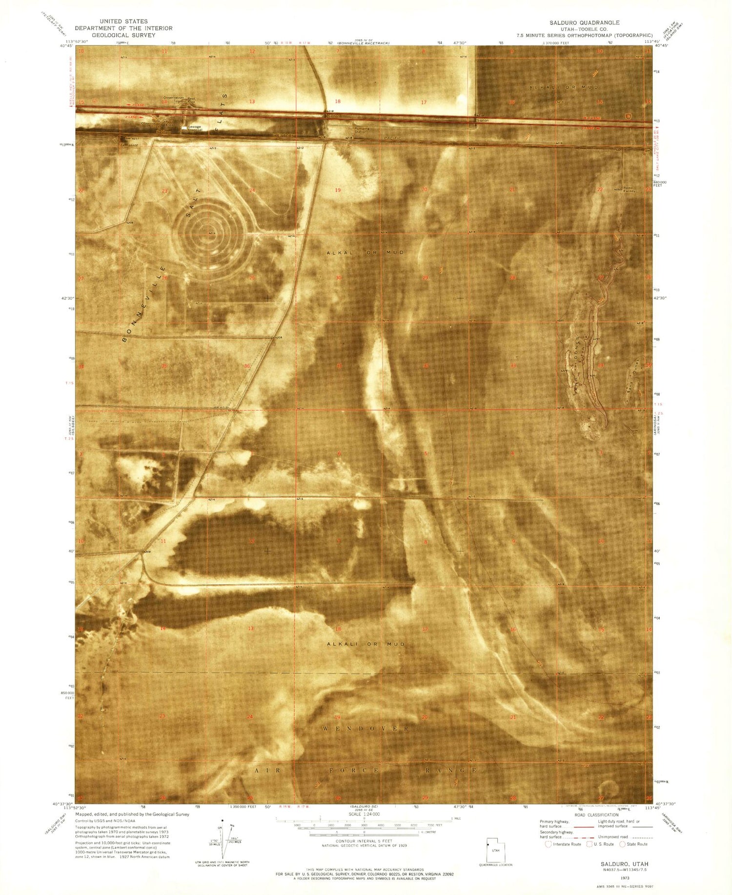 Classic USGS Salduro Utah 7.5'x7.5' Topo Map Image