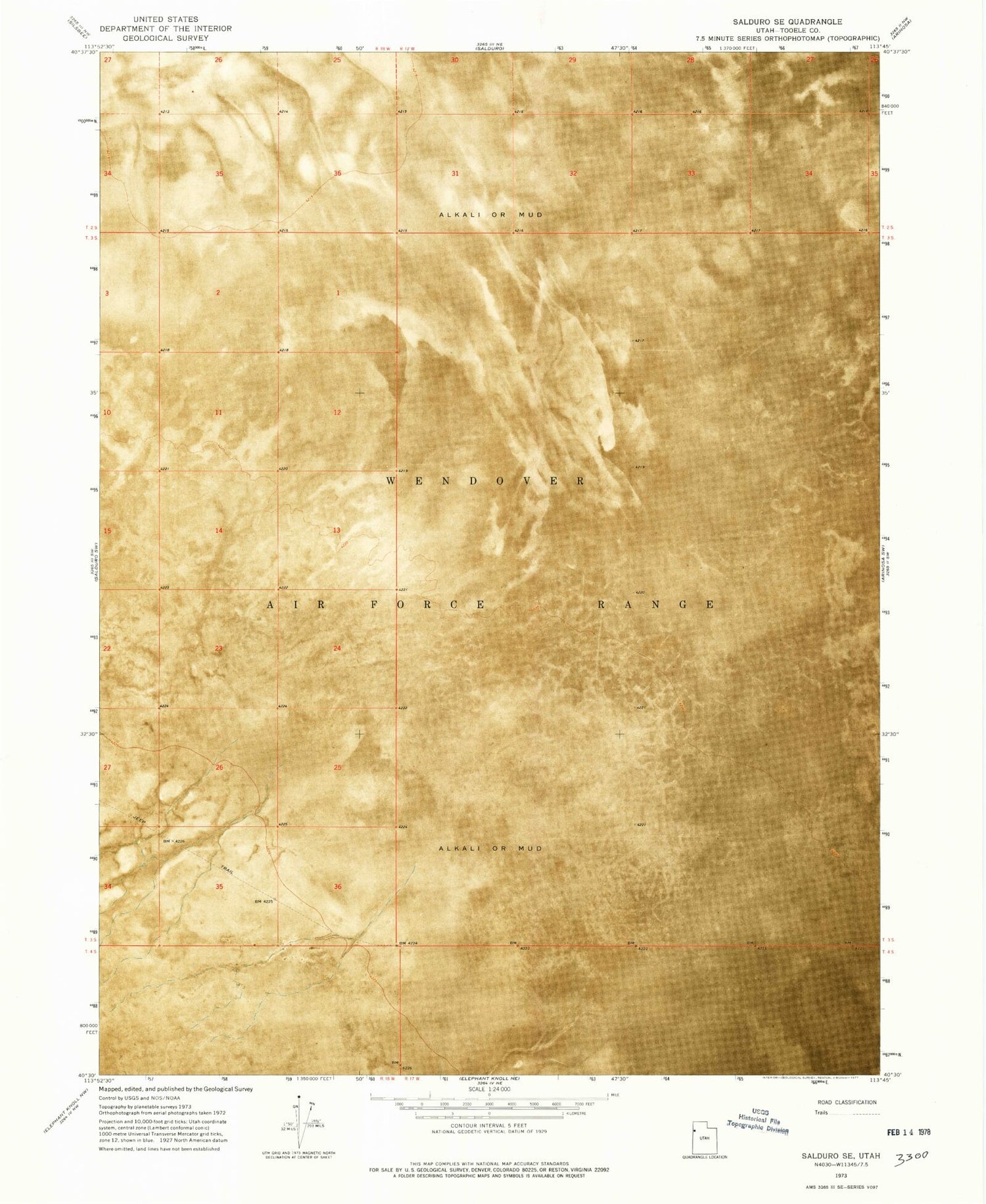 Classic USGS Salduro SE Utah 7.5'x7.5' Topo Map Image