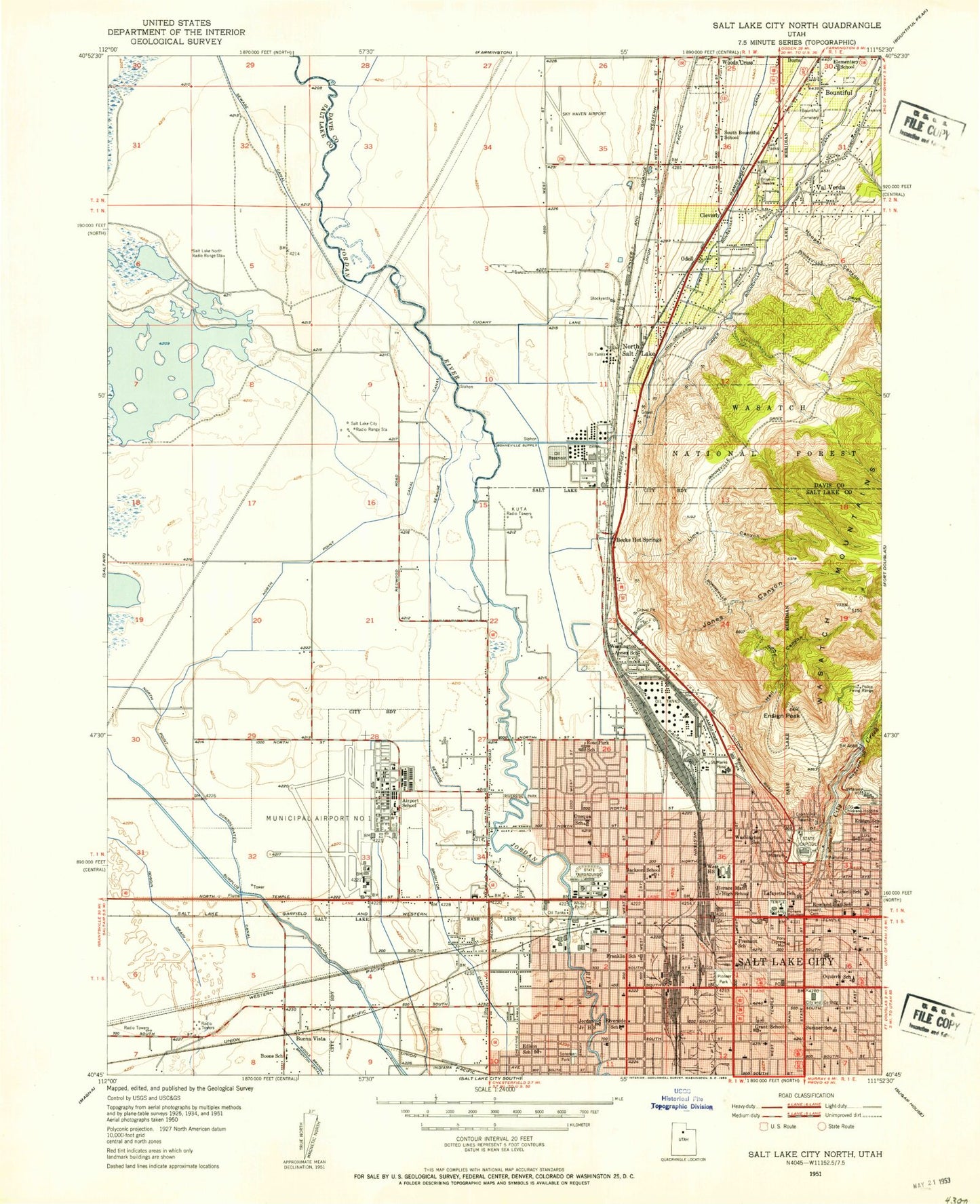 Classic USGS Salt Lake City North Utah 7.5'x7.5' Topo Map Image