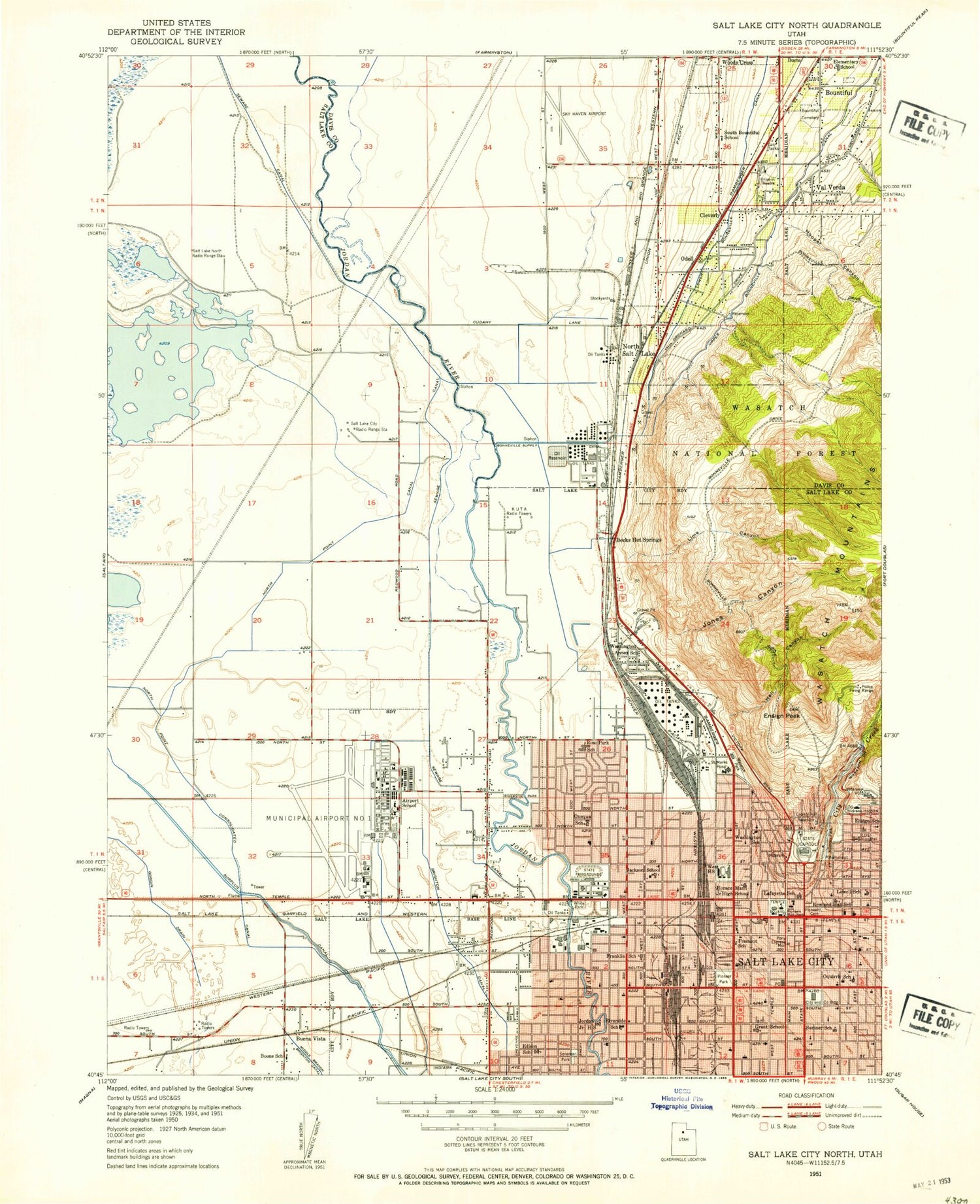 Classic USGS Salt Lake City North Utah 7.5'x7.5' Topo Map Image