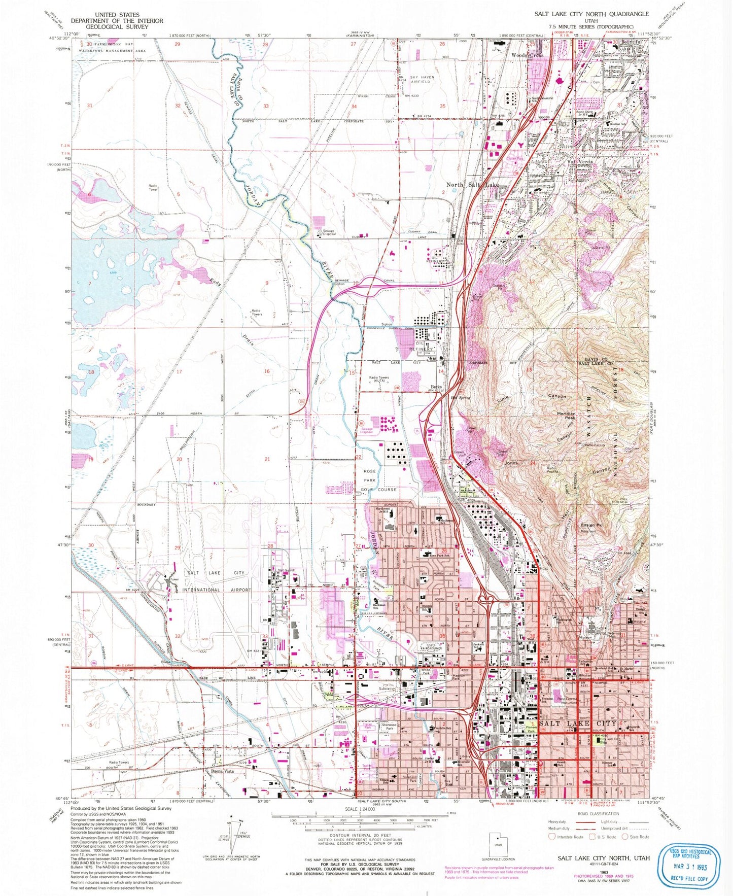 Classic USGS Salt Lake City North Utah 7.5'x7.5' Topo Map Image