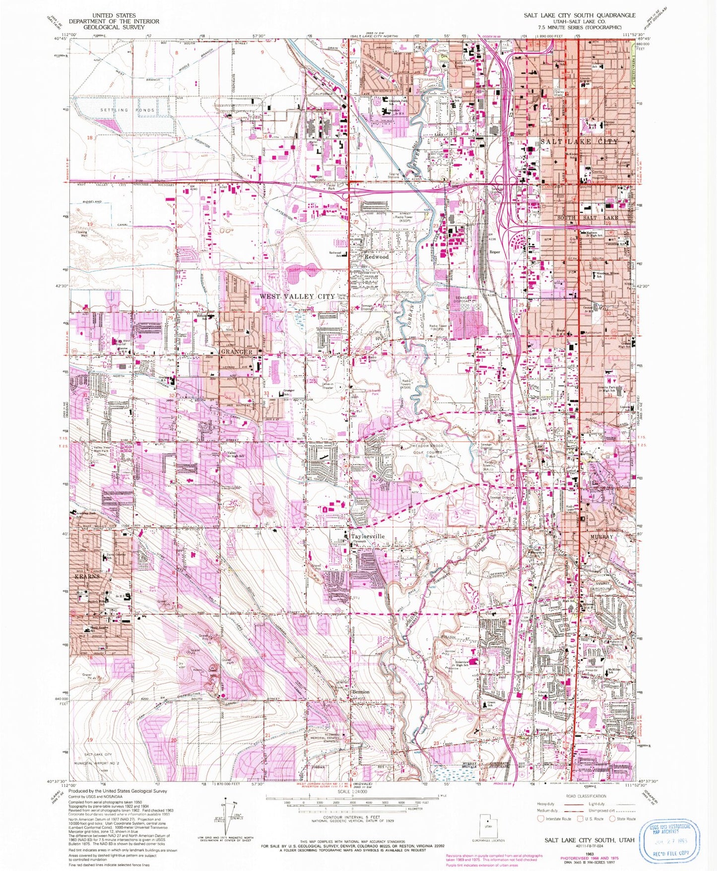 Classic USGS Salt Lake City South Utah 7.5'x7.5' Topo Map Image