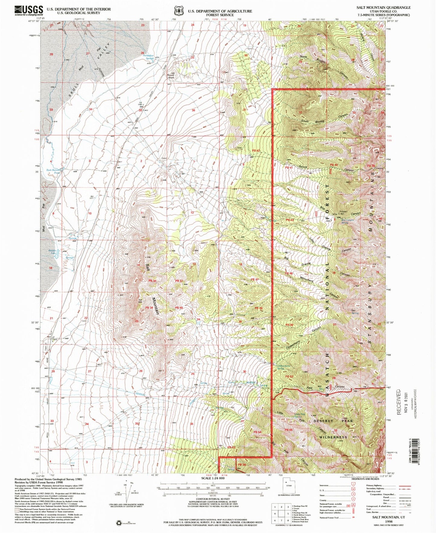 Classic USGS Salt Mountain Utah 7.5'x7.5' Topo Map Image