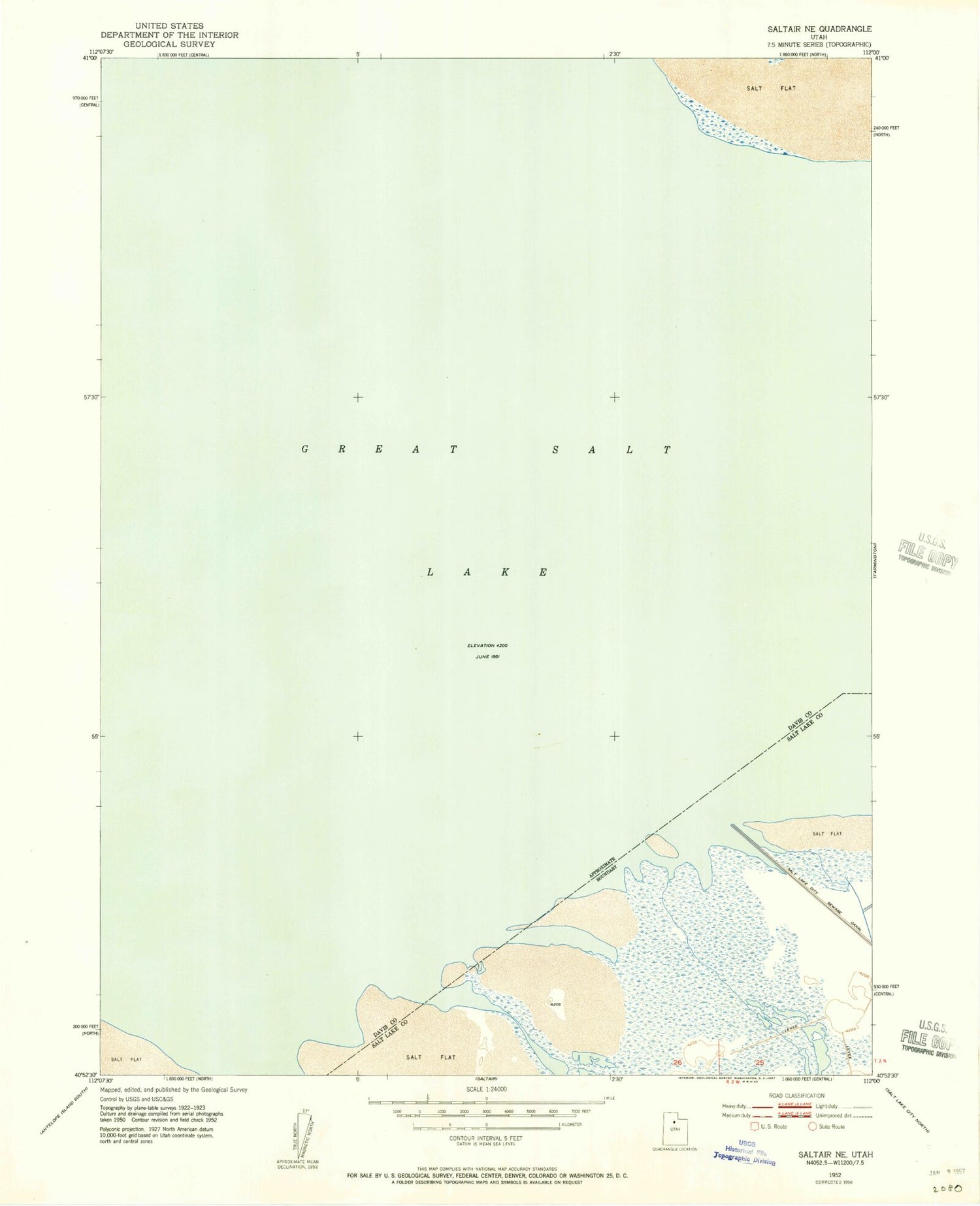Classic USGS Saltair NE Utah 7.5'x7.5' Topo Map Image