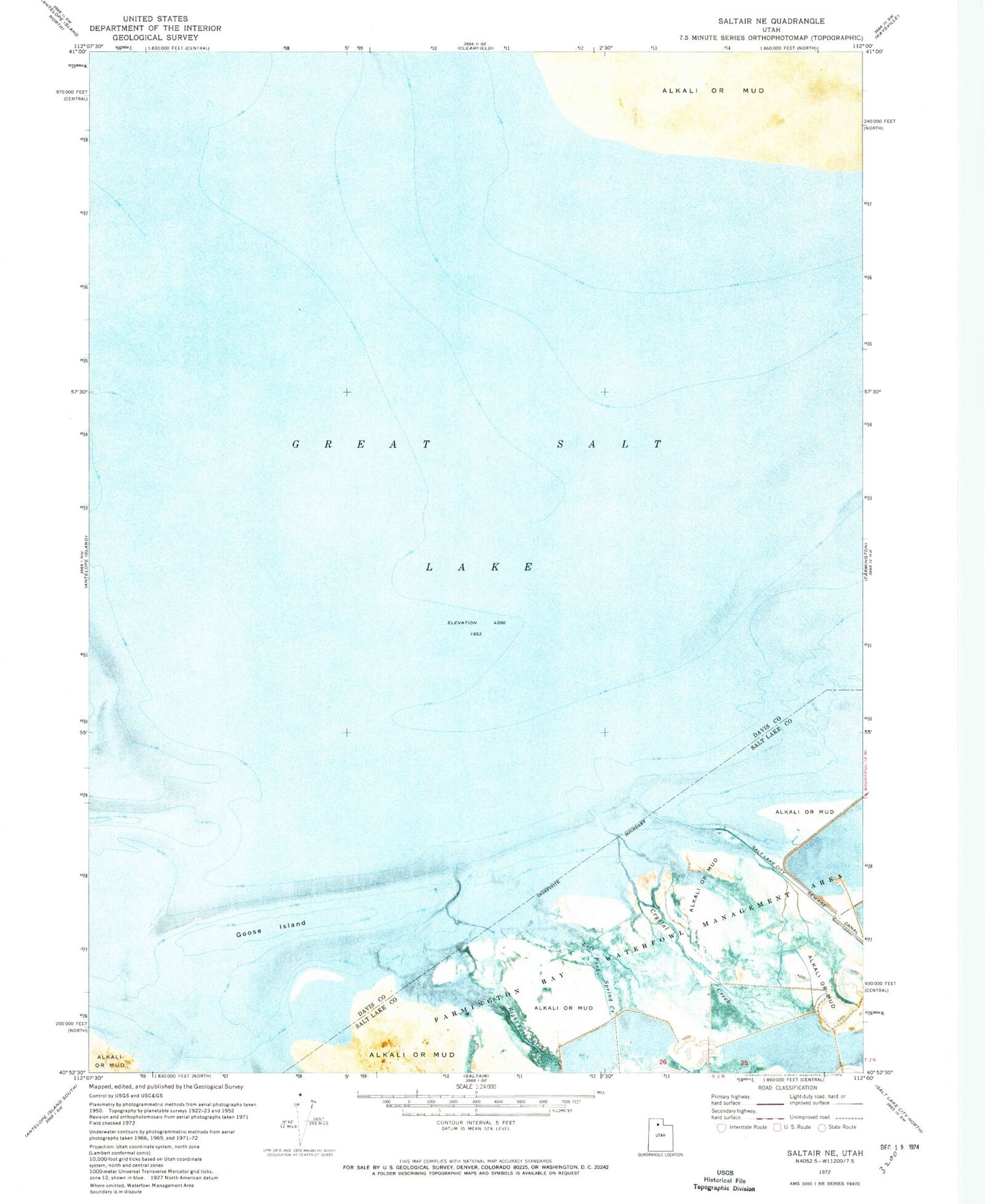 Classic USGS Saltair NE Utah 7.5'x7.5' Topo Map Image