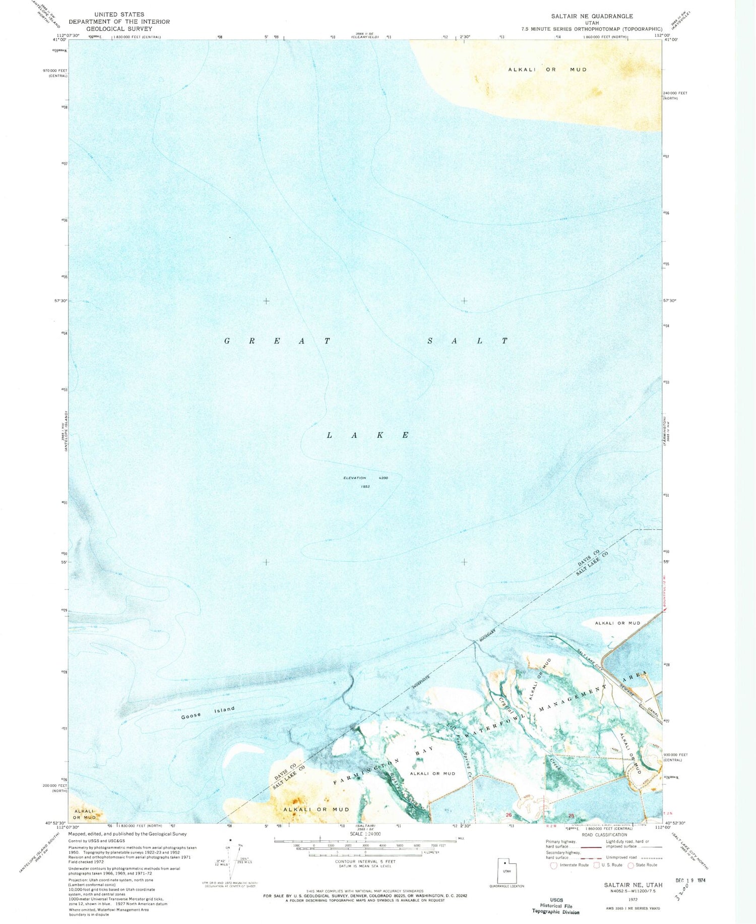 Classic USGS Saltair NE Utah 7.5'x7.5' Topo Map Image