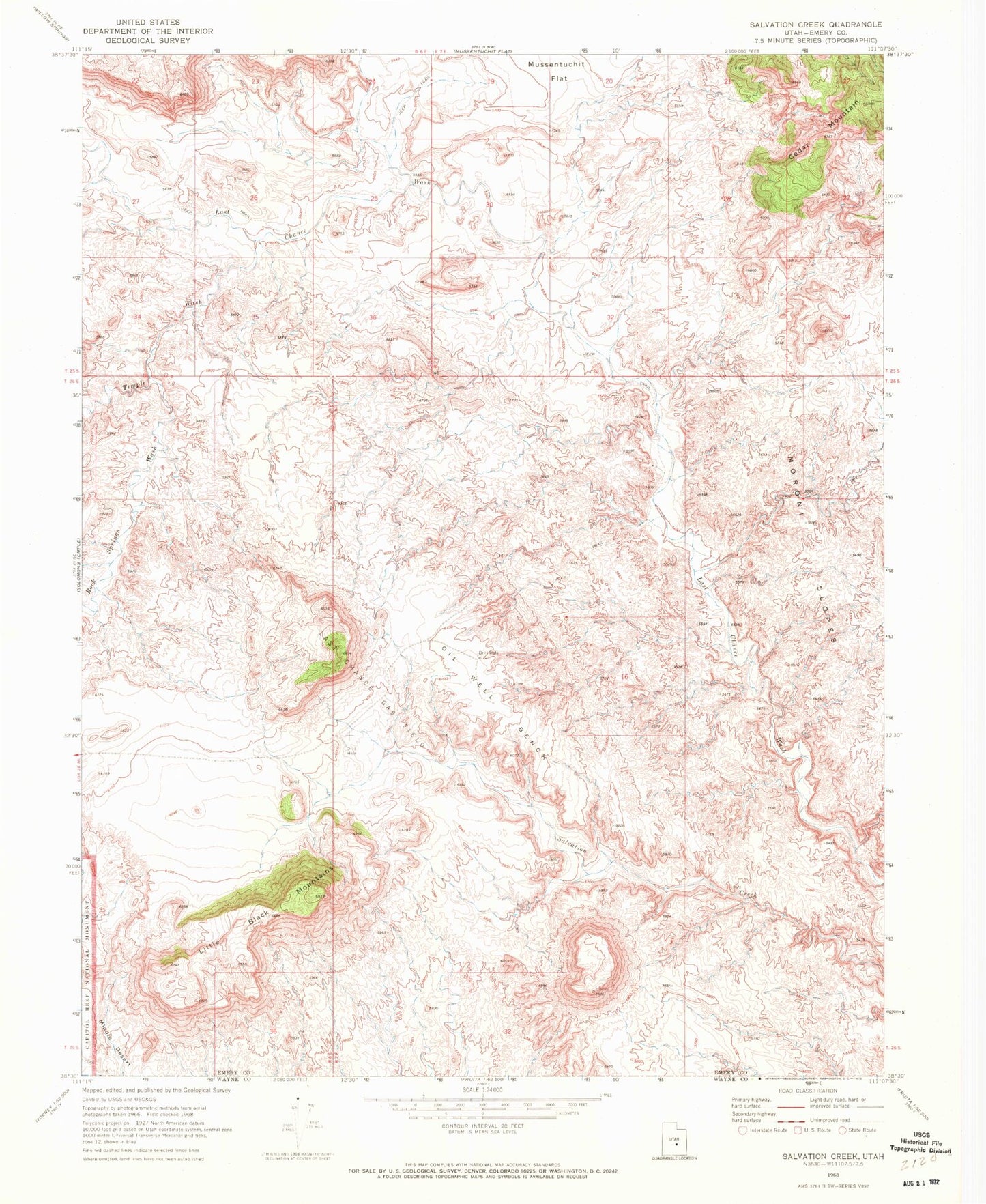 Classic USGS Salvation Creek Utah 7.5'x7.5' Topo Map Image