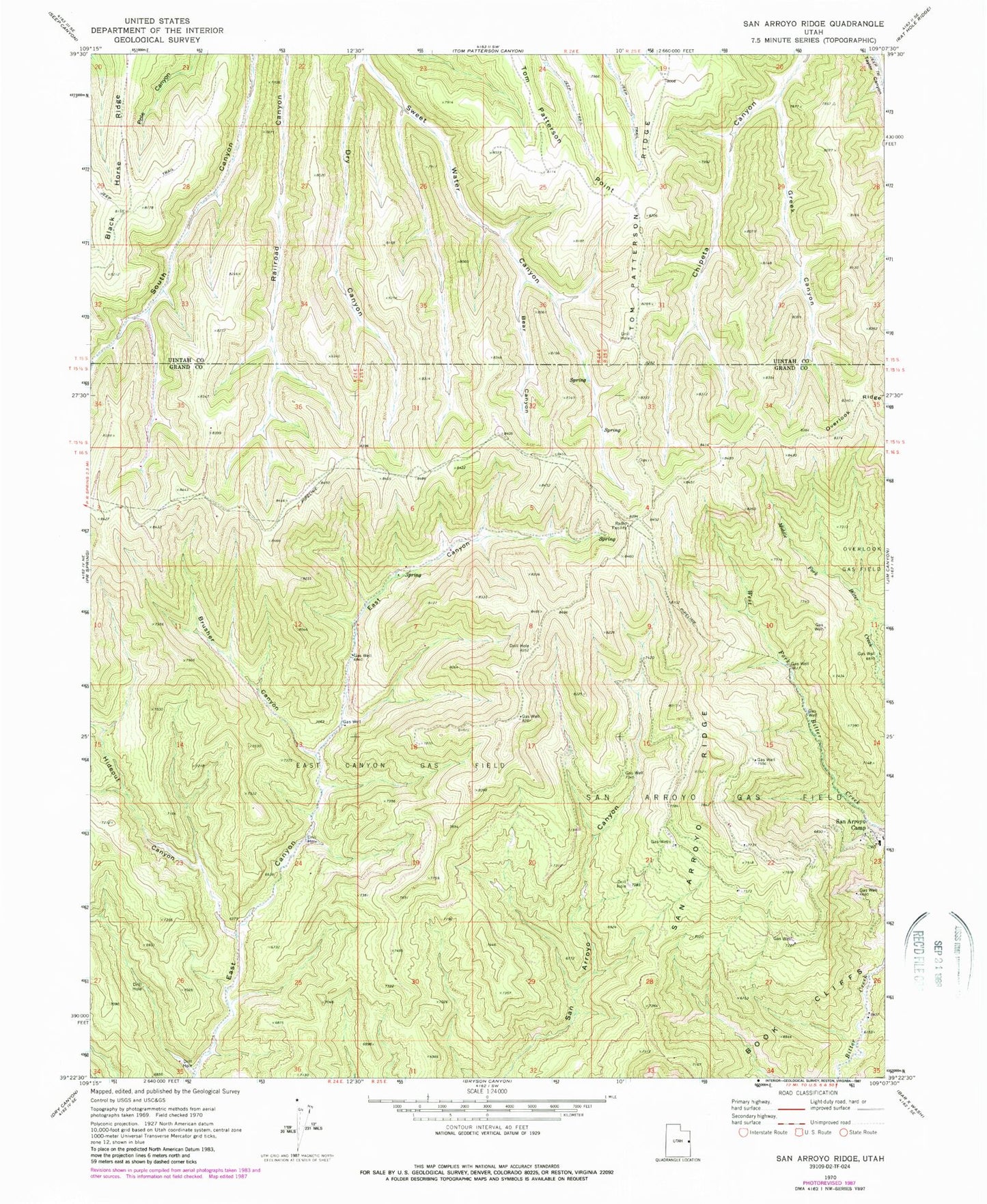 Classic USGS San Arroyo Ridge Utah 7.5'x7.5' Topo Map Image