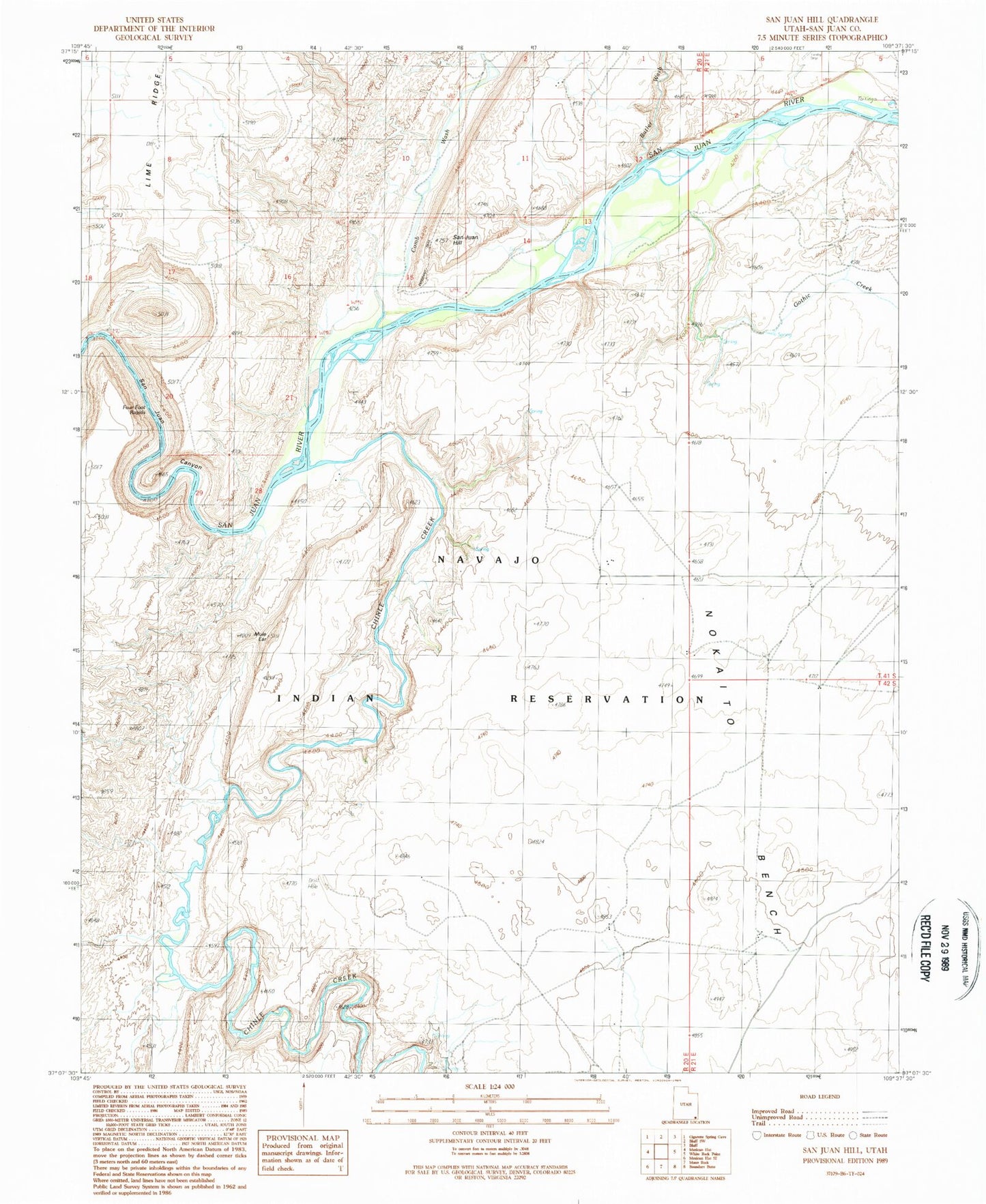 Classic USGS San Juan Hill Utah 7.5'x7.5' Topo Map Image