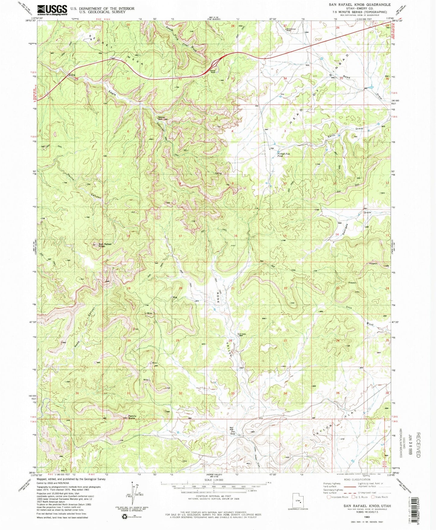 Classic USGS San Rafael Knob Utah 7.5'x7.5' Topo Map Image