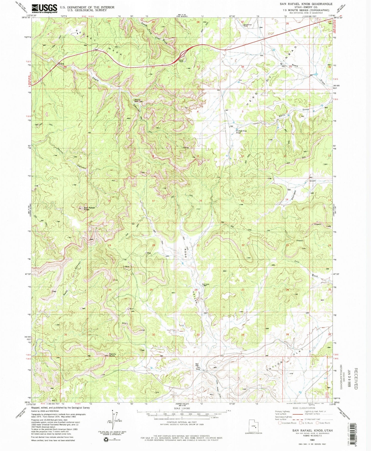 Classic USGS San Rafael Knob Utah 7.5'x7.5' Topo Map Image