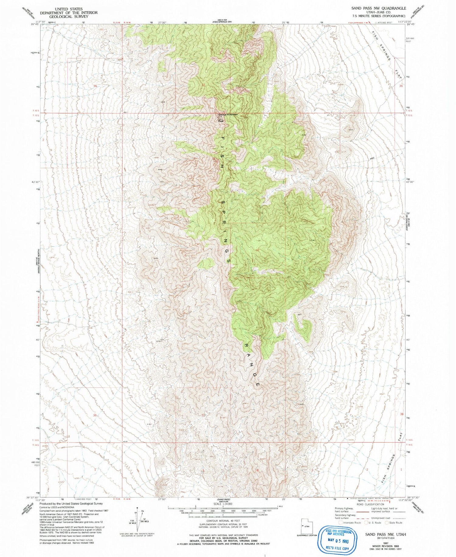 Classic USGS Sand Pass NW Utah 7.5'x7.5' Topo Map Image