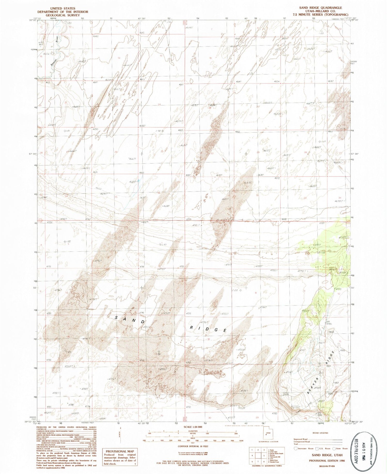 Classic USGS Sand Ridge Utah 7.5'x7.5' Topo Map Image