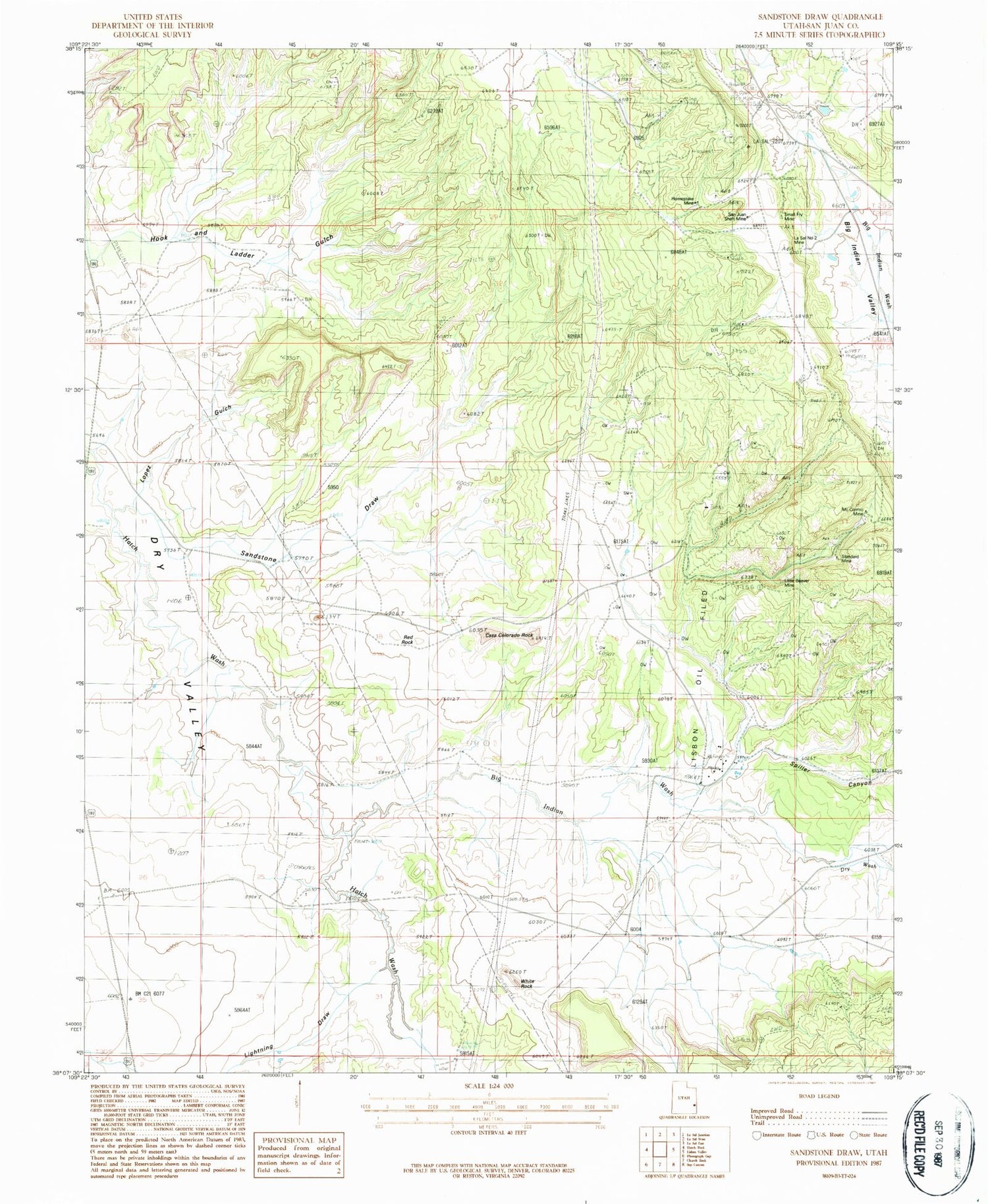 Classic USGS Sandstone Draw Utah 7.5'x7.5' Topo Map Image