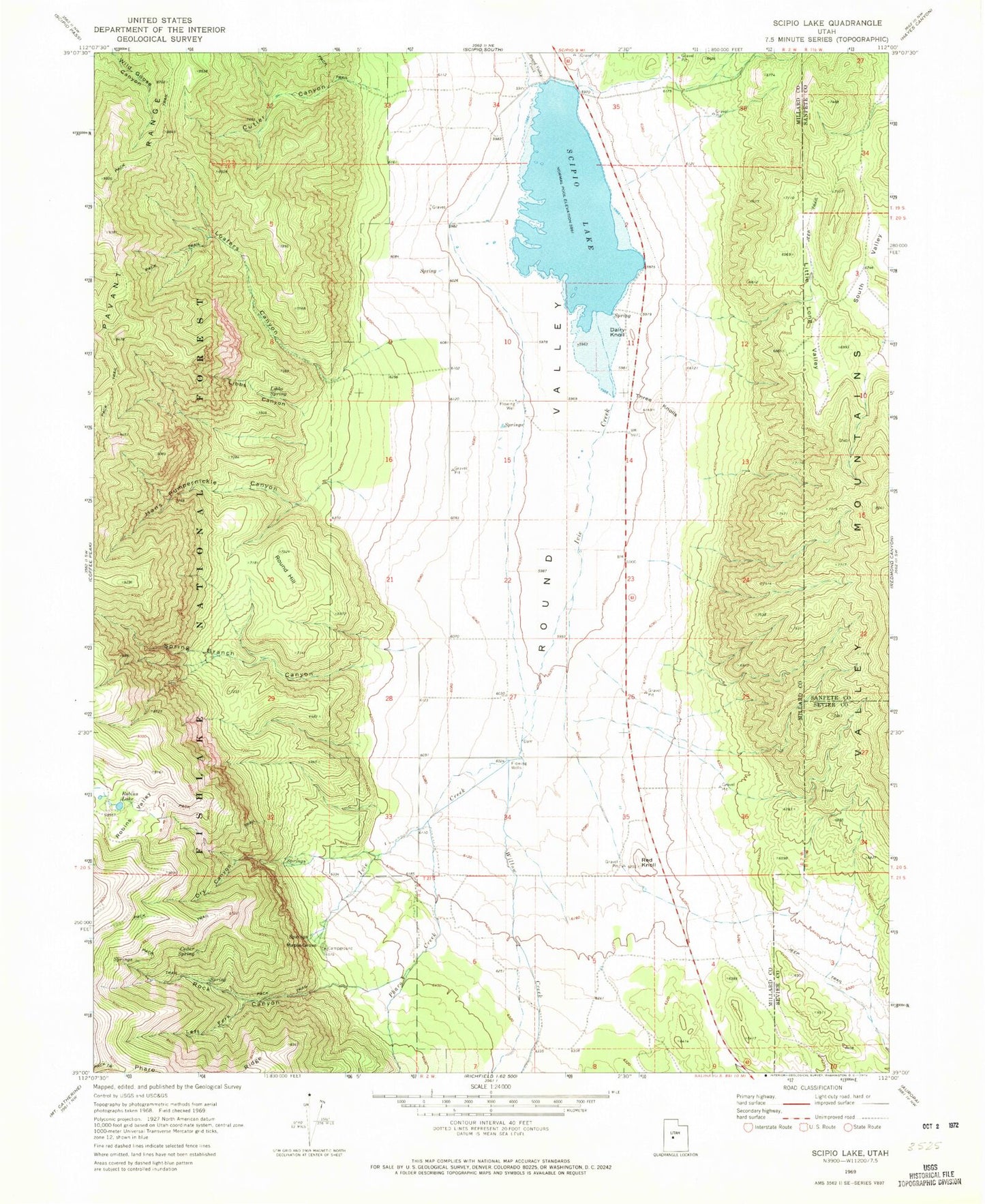 Classic USGS Scipio Lake Utah 7.5'x7.5' Topo Map Image
