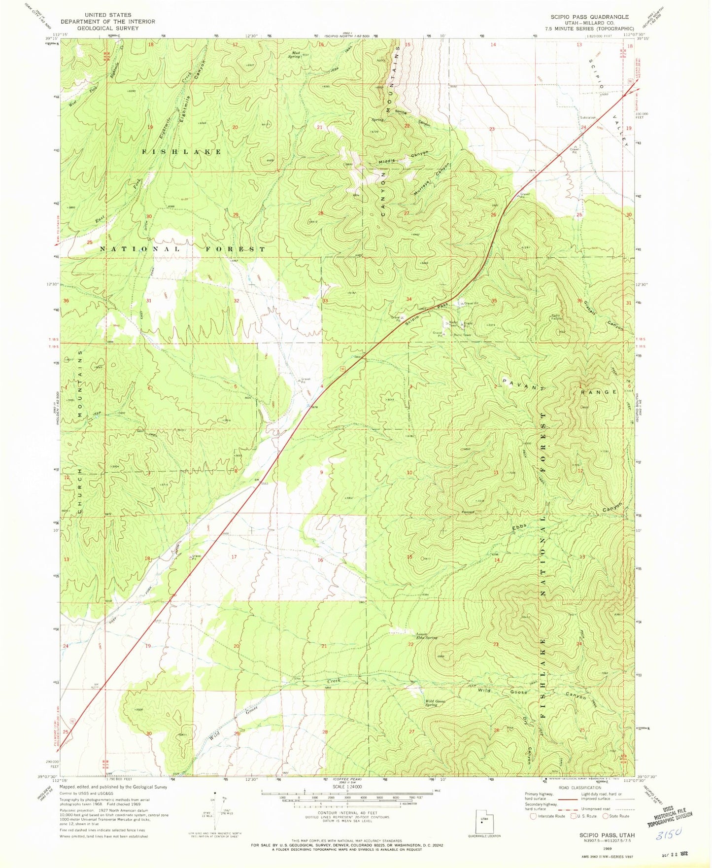 Classic USGS Scipio Pass Utah 7.5'x7.5' Topo Map Image