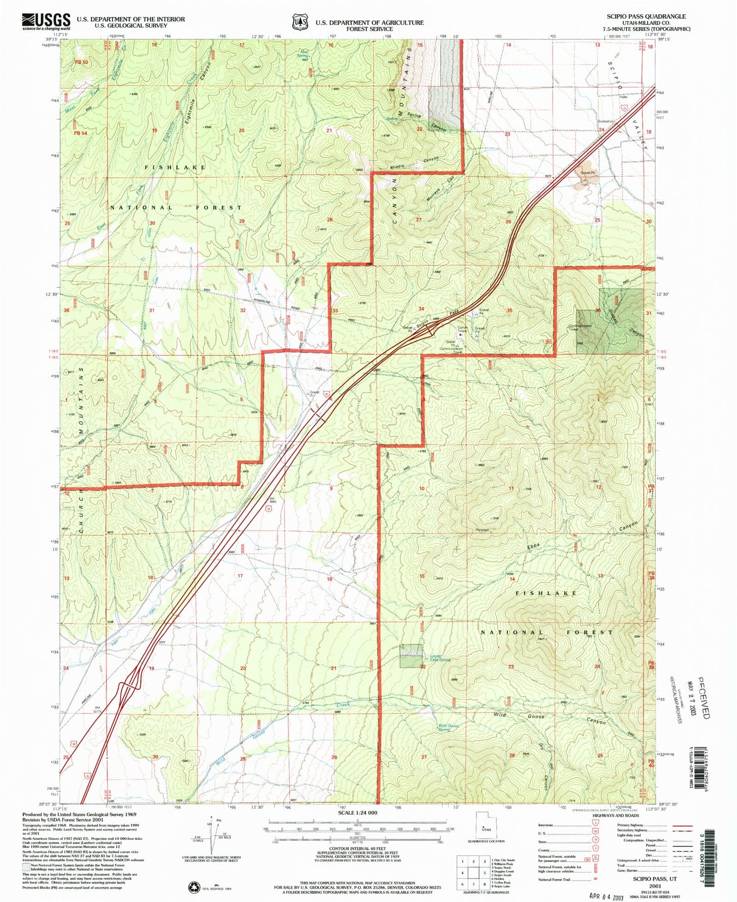 Classic USGS Scipio Pass Utah 7.5'x7.5' Topo Map Image